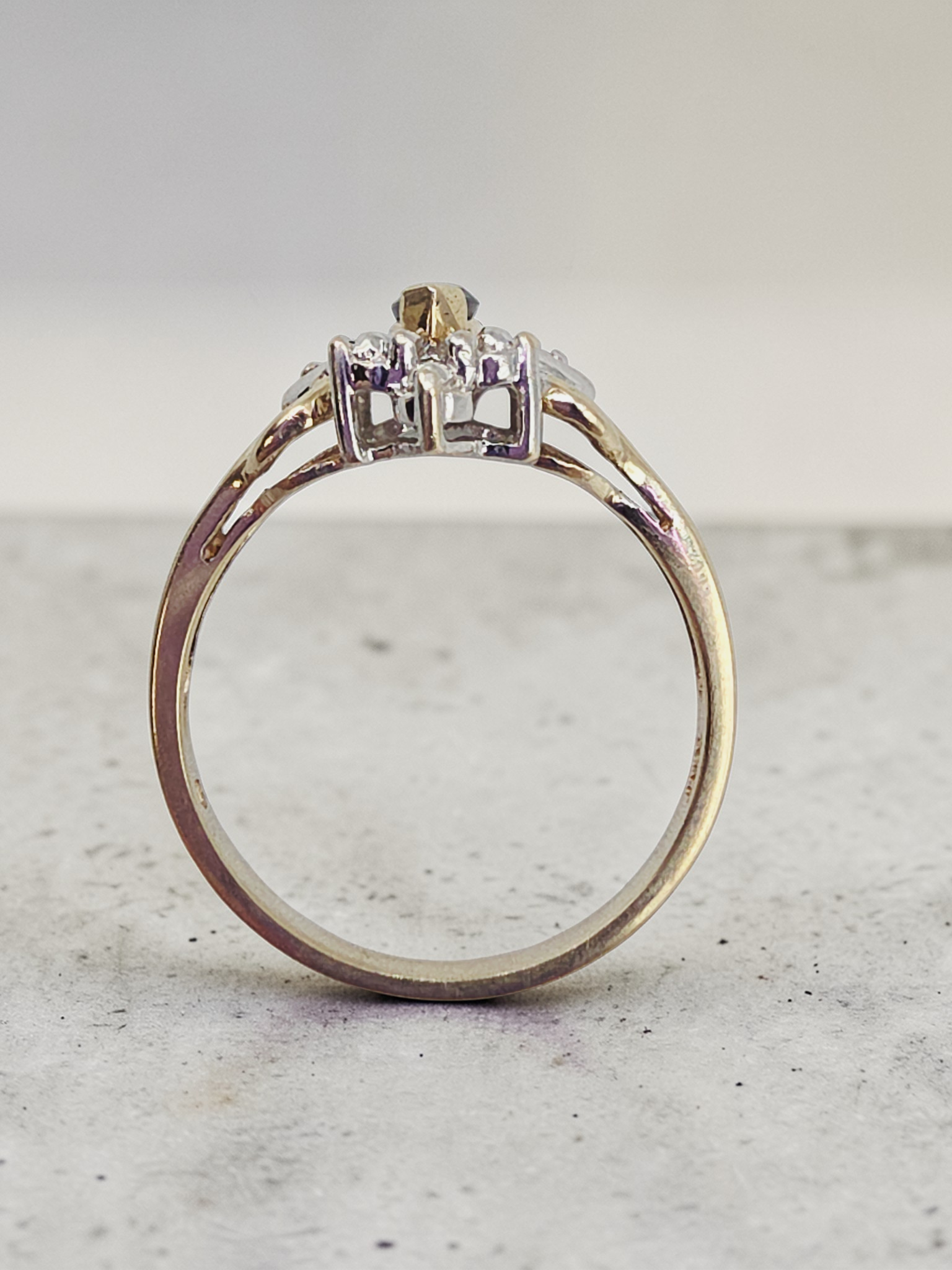 10K Solid Gold Dark Blue Topaz Ring with Diamond Accents, Size 7