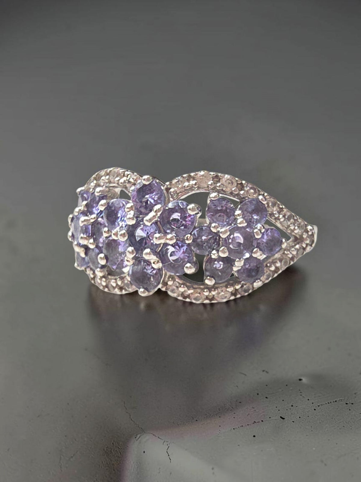 BBJ Sterling Silver Violet Periwinkle CZ Cubic Zirconia Cluster Ring - Size 6