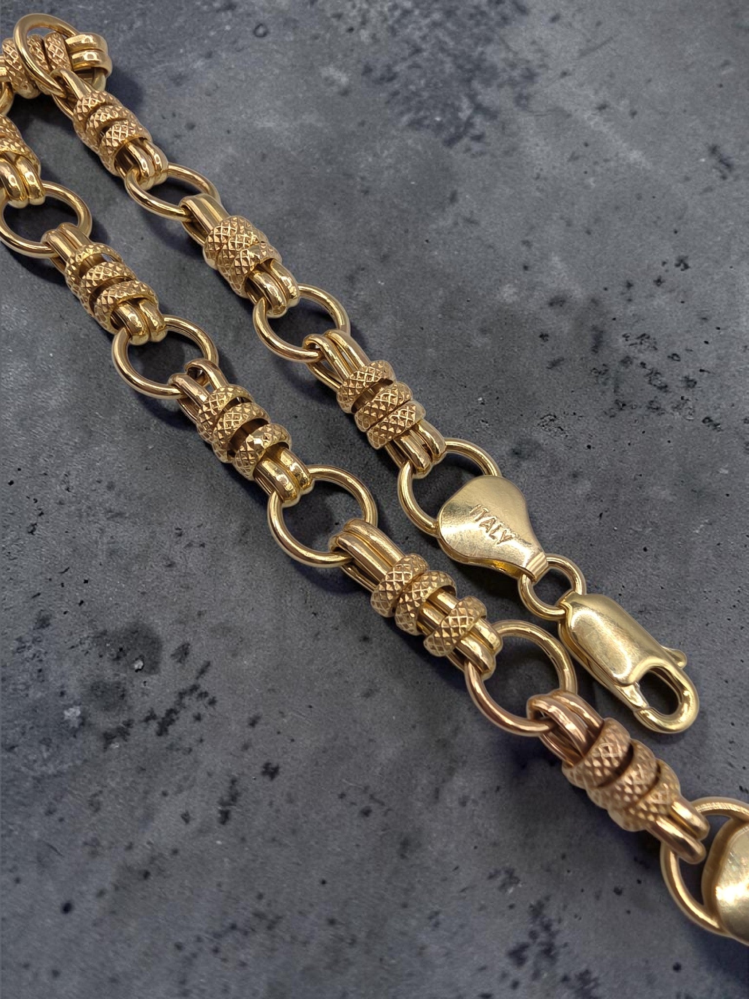 Unique Vintage Solid 14K Yellow Gold Station Link Bracelet - 7 Inch