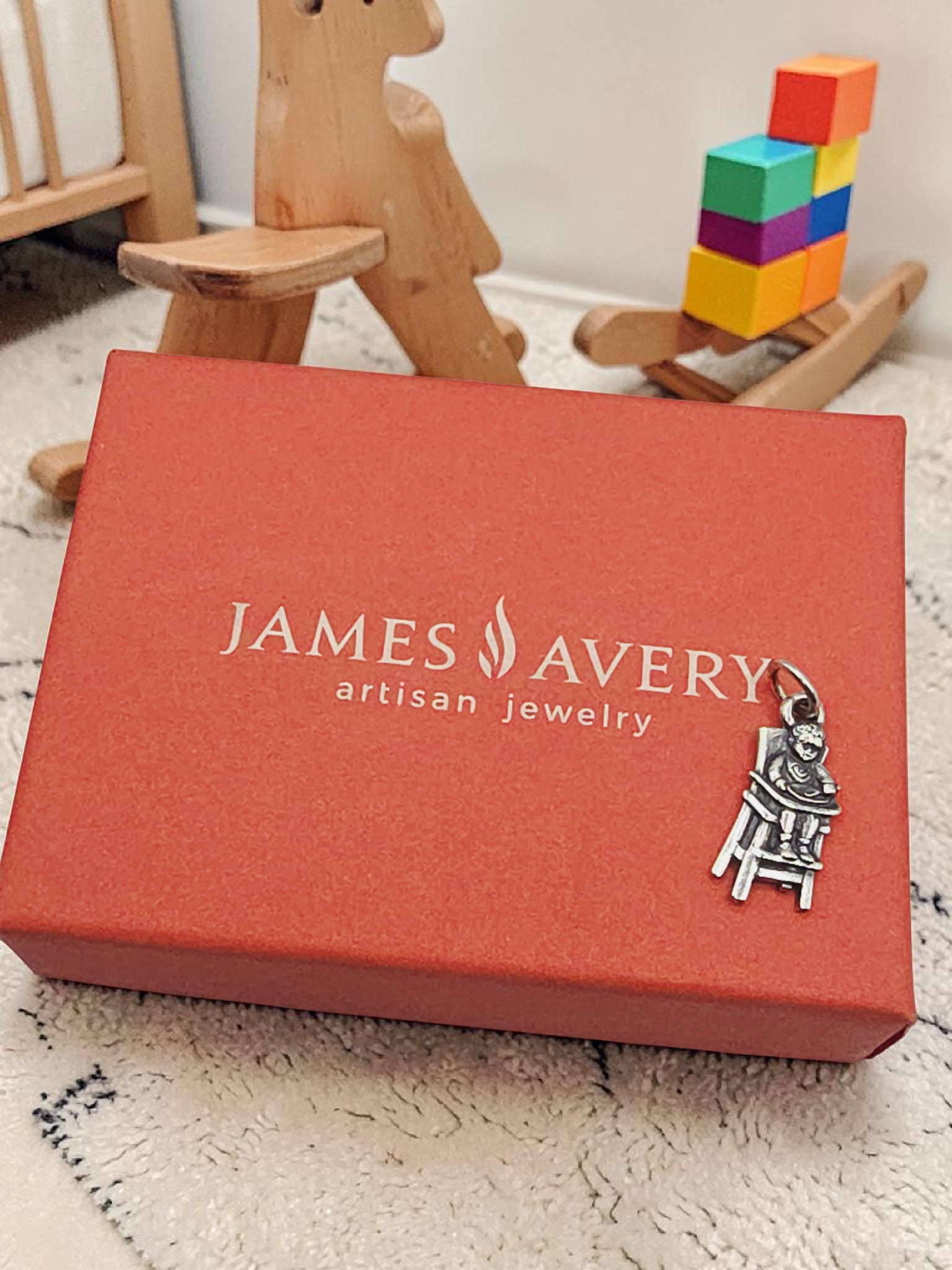 RETIRED James Avery Baby Eating in High Chair Sterling Silver Charm Pendant - HTF