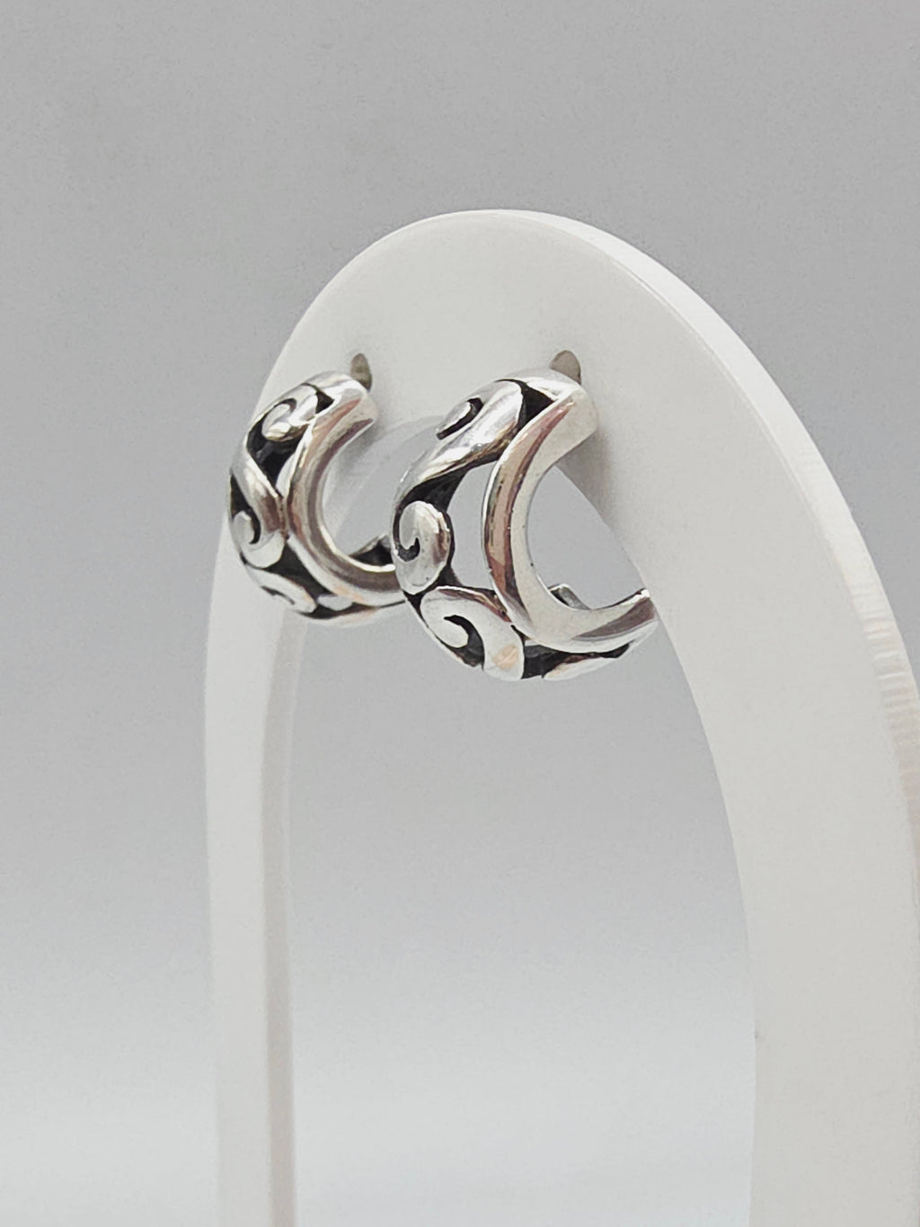 925 Sterling Silver Scroll J Hoop Earrings with Butterfly Backs