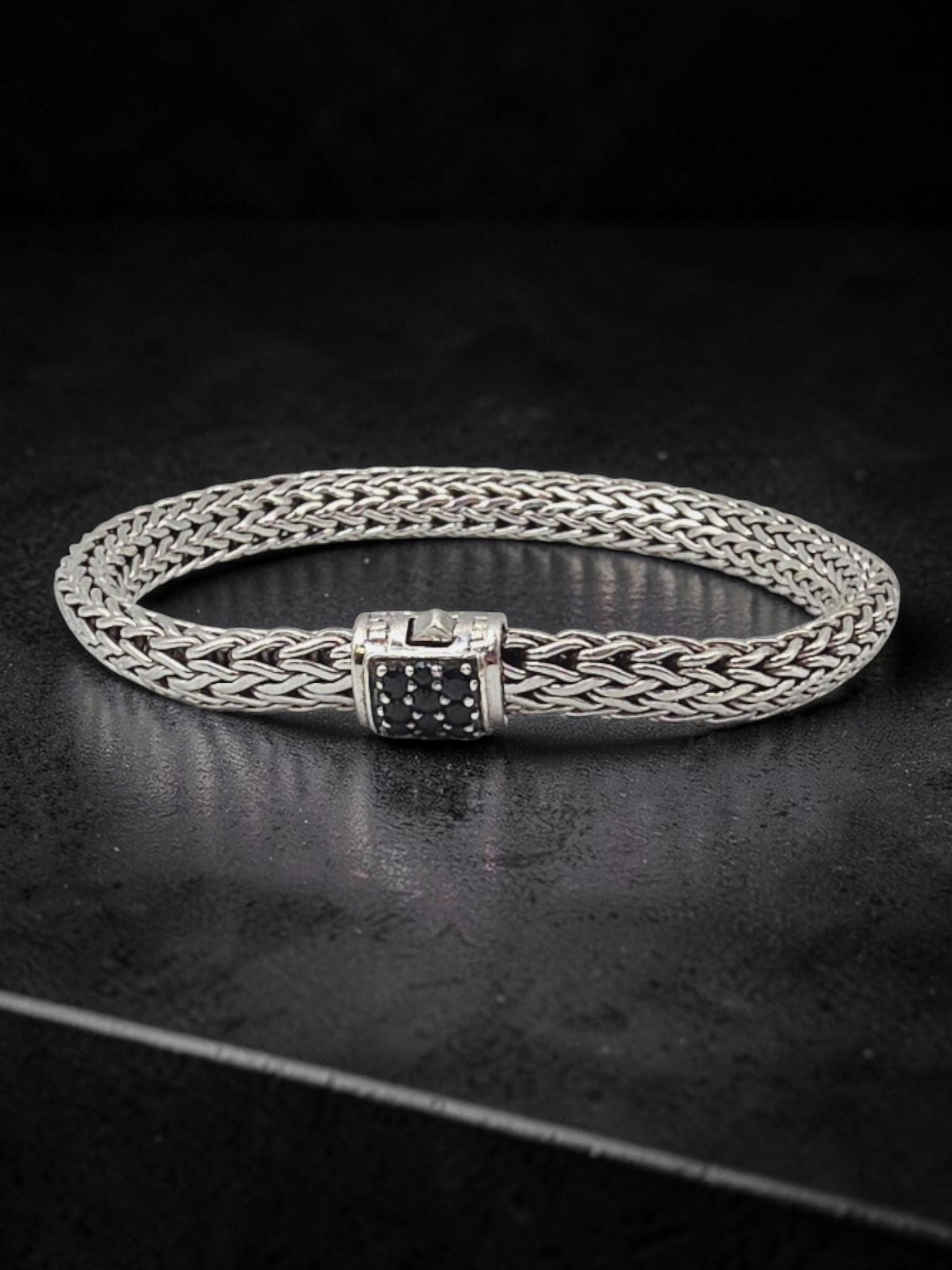 John Hardy Classic Chain 925 Sterling Silver Black Sapphire Bracelet 6.75"