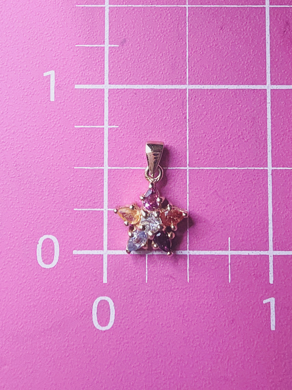 Solid 10K Yellow Gold White Topaz Aquamarine Amethyst Citrine Rhodolite Star Pendant