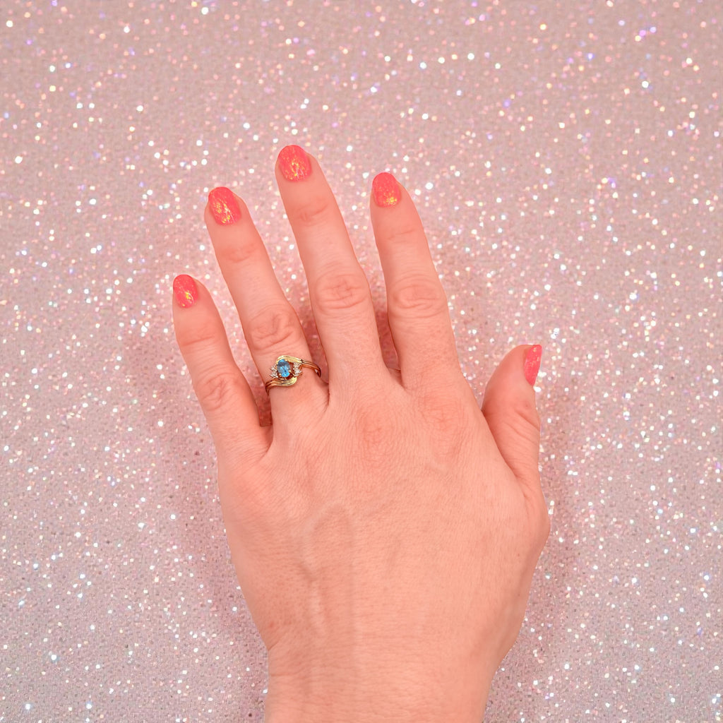 Solid 10K Yellow Gold Ring with Oval Cut Blue Topaz and Diamond Accents Size 7