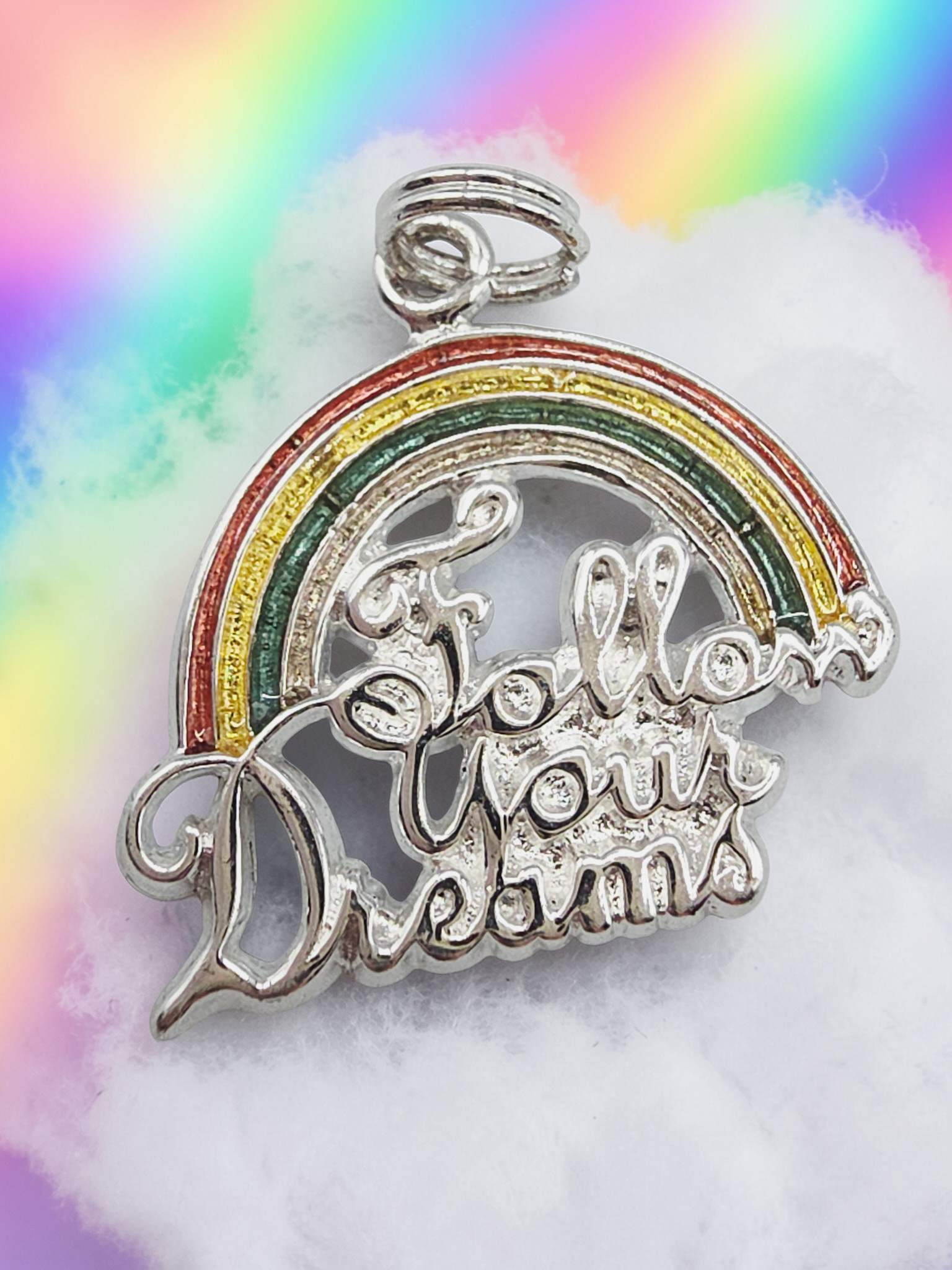 925 Sterling Silver Follow Your Dreams Rainbow Charm Pendant