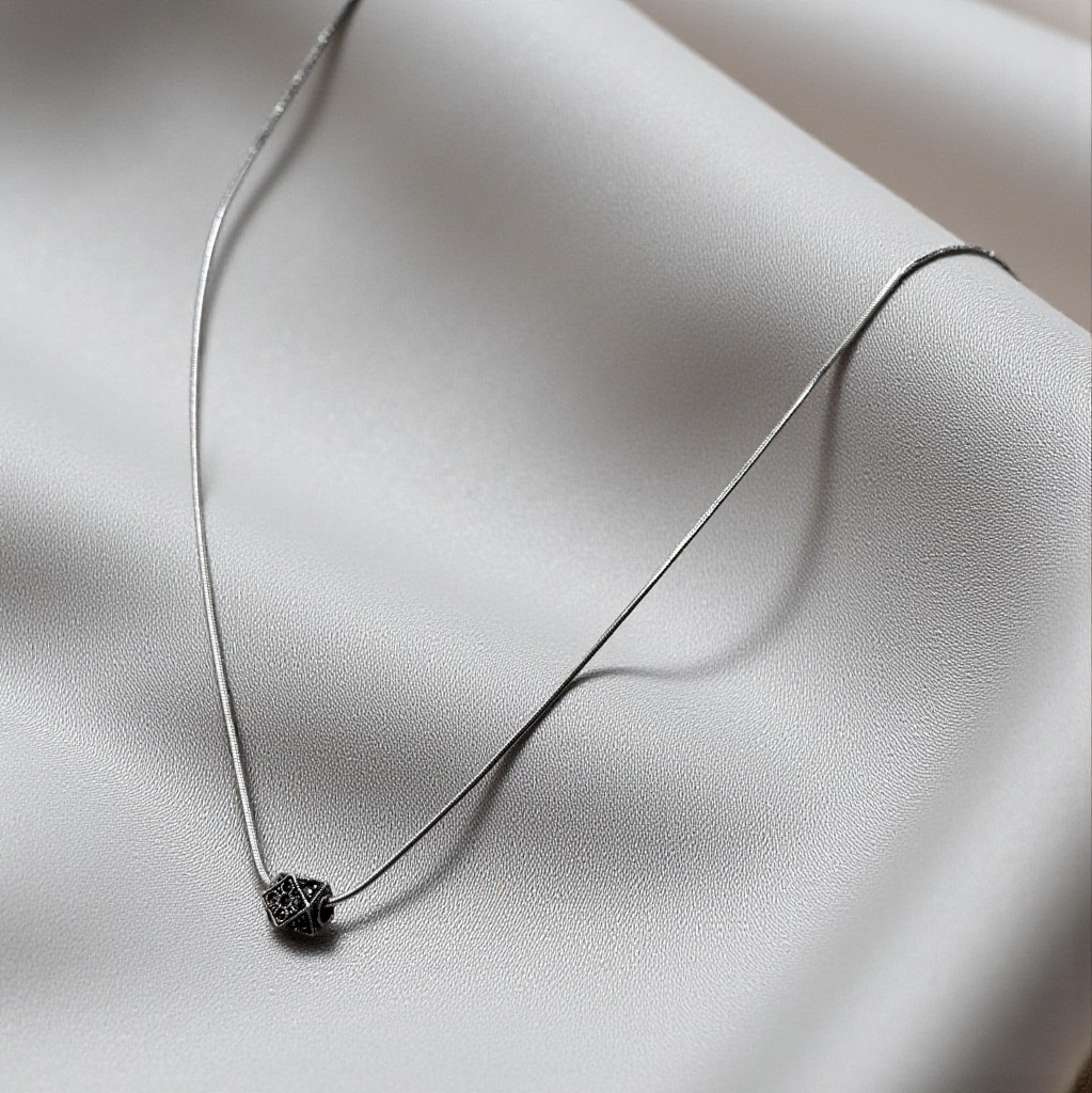 925 Sterling Silver Marcasite Bead Pendant Necklace - ITALY 16-18 Inch