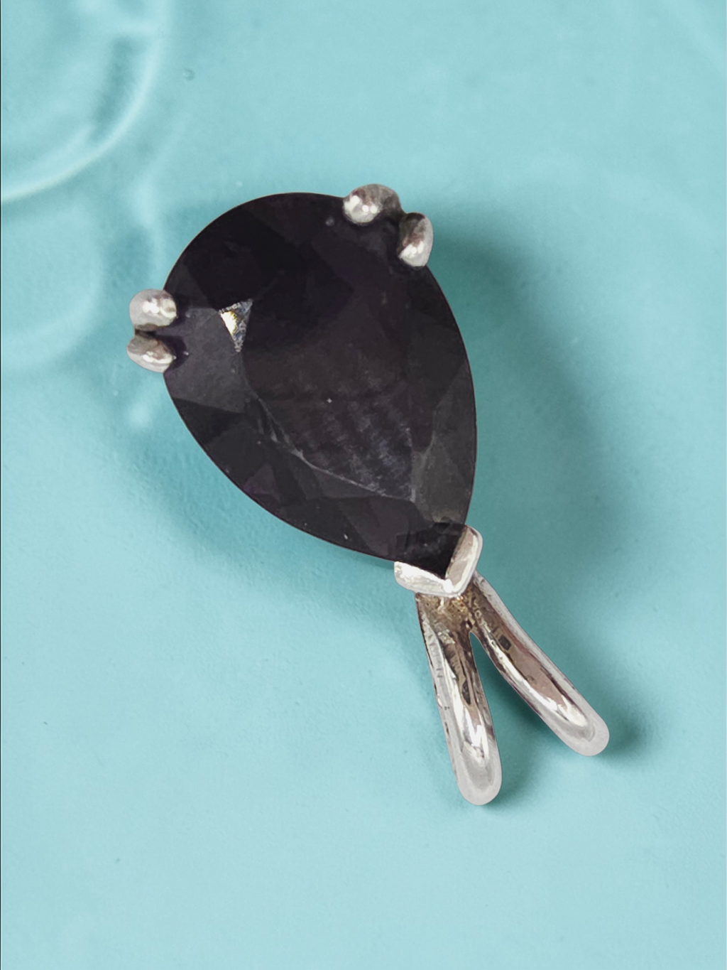 925 Sterling Silver Dark Purple CZ Pear Cut Pendant