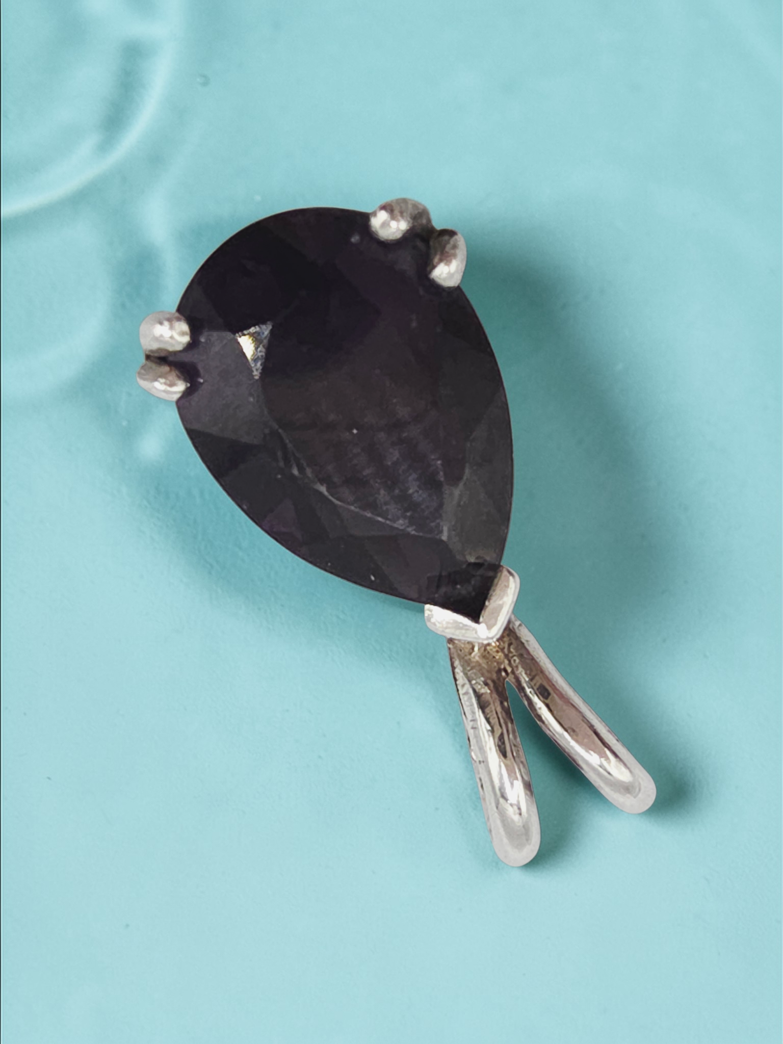 925 Sterling Silver Dark Purple CZ Pear Cut Pendant