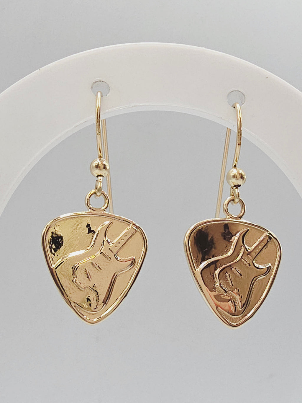 Jeffrey David Guitar Pick Solid 14K Yellow Gold Dangle Earrings Music