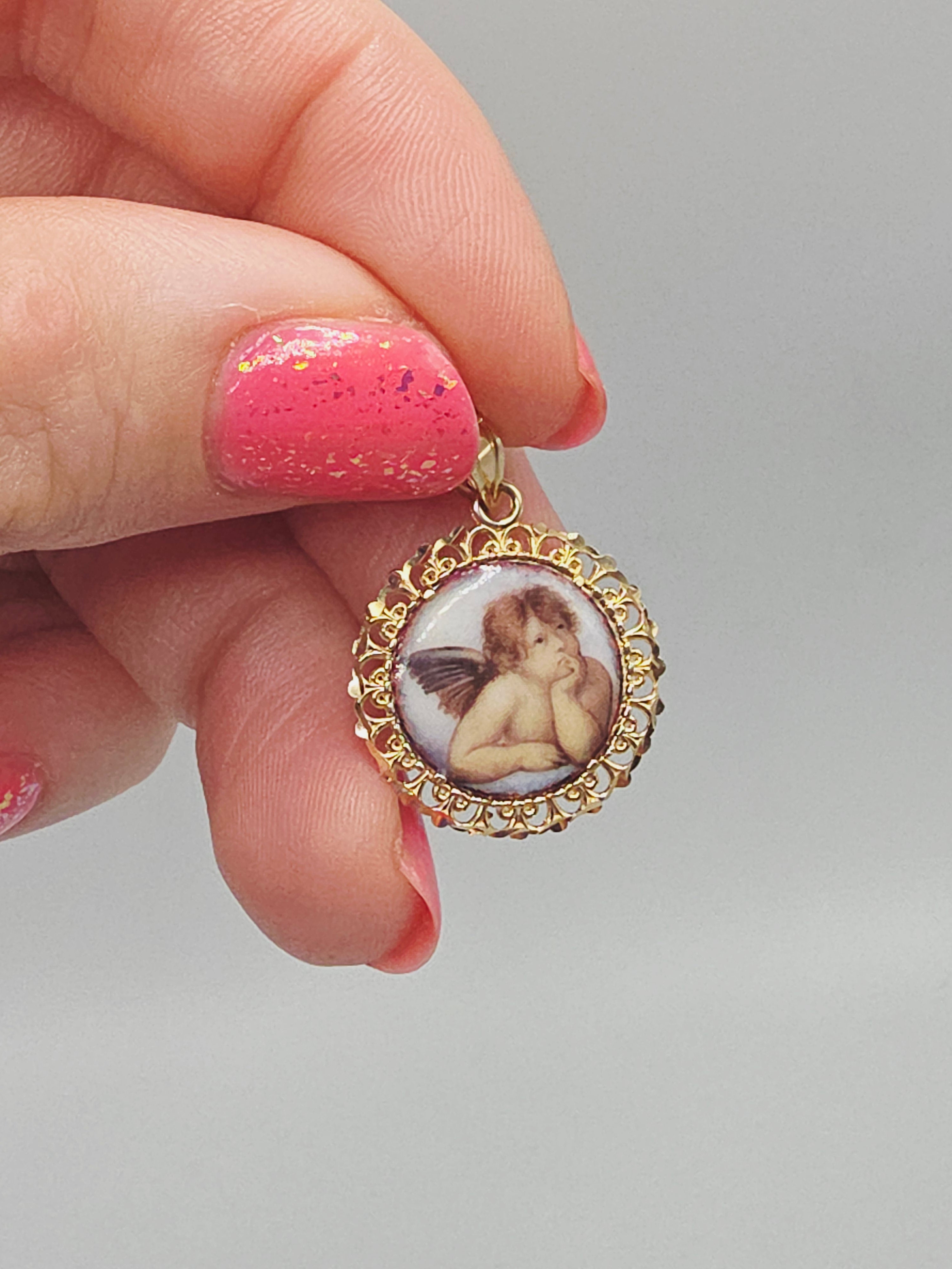 Michael Anthony Solid 14K Yellow Gold Guardian Angel Prayer Necklace Pendant