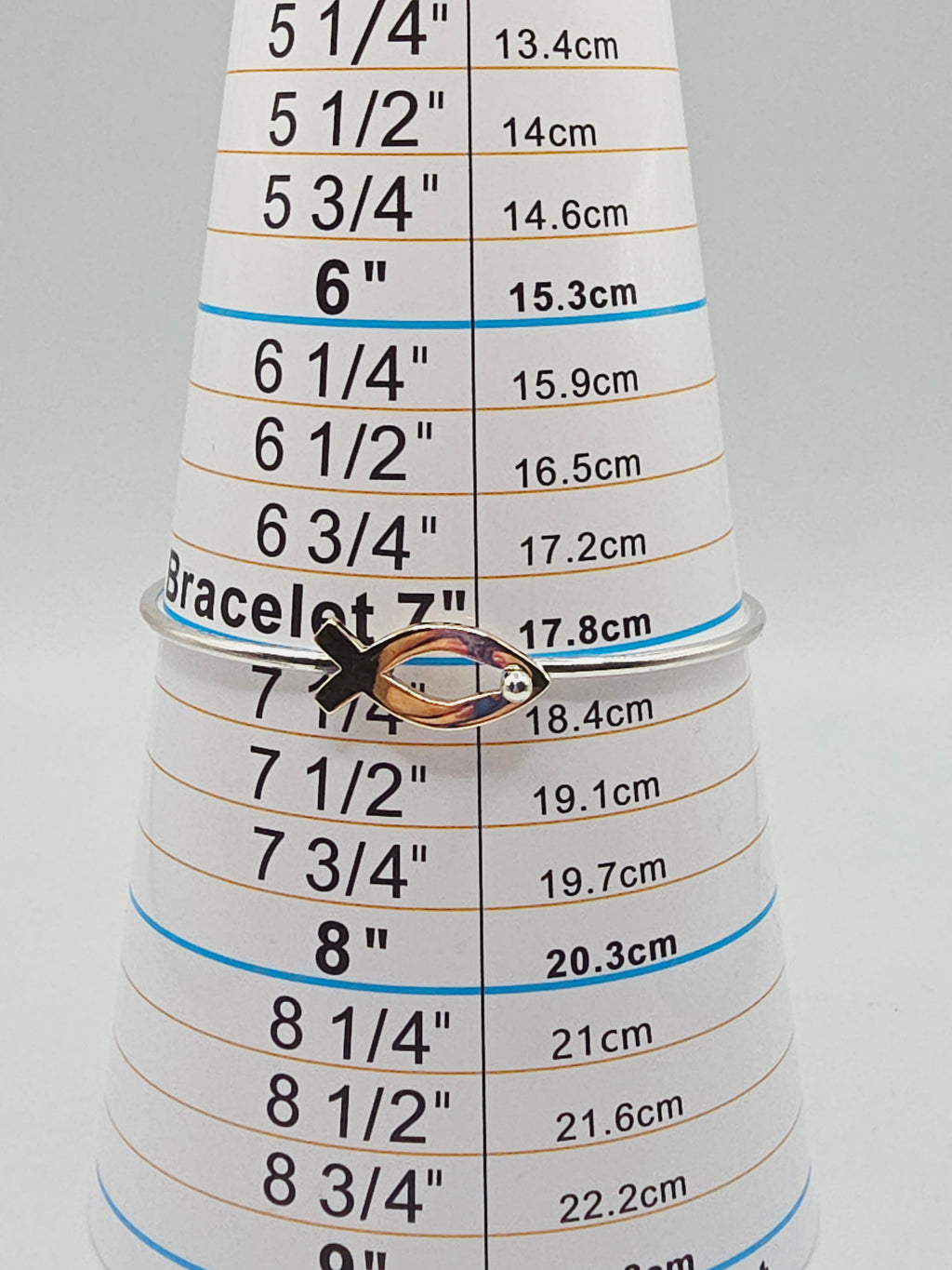 James Avery Sterling Silver Bangle Bracelet with Solid 14K Gold Ichthus - 7 Inch