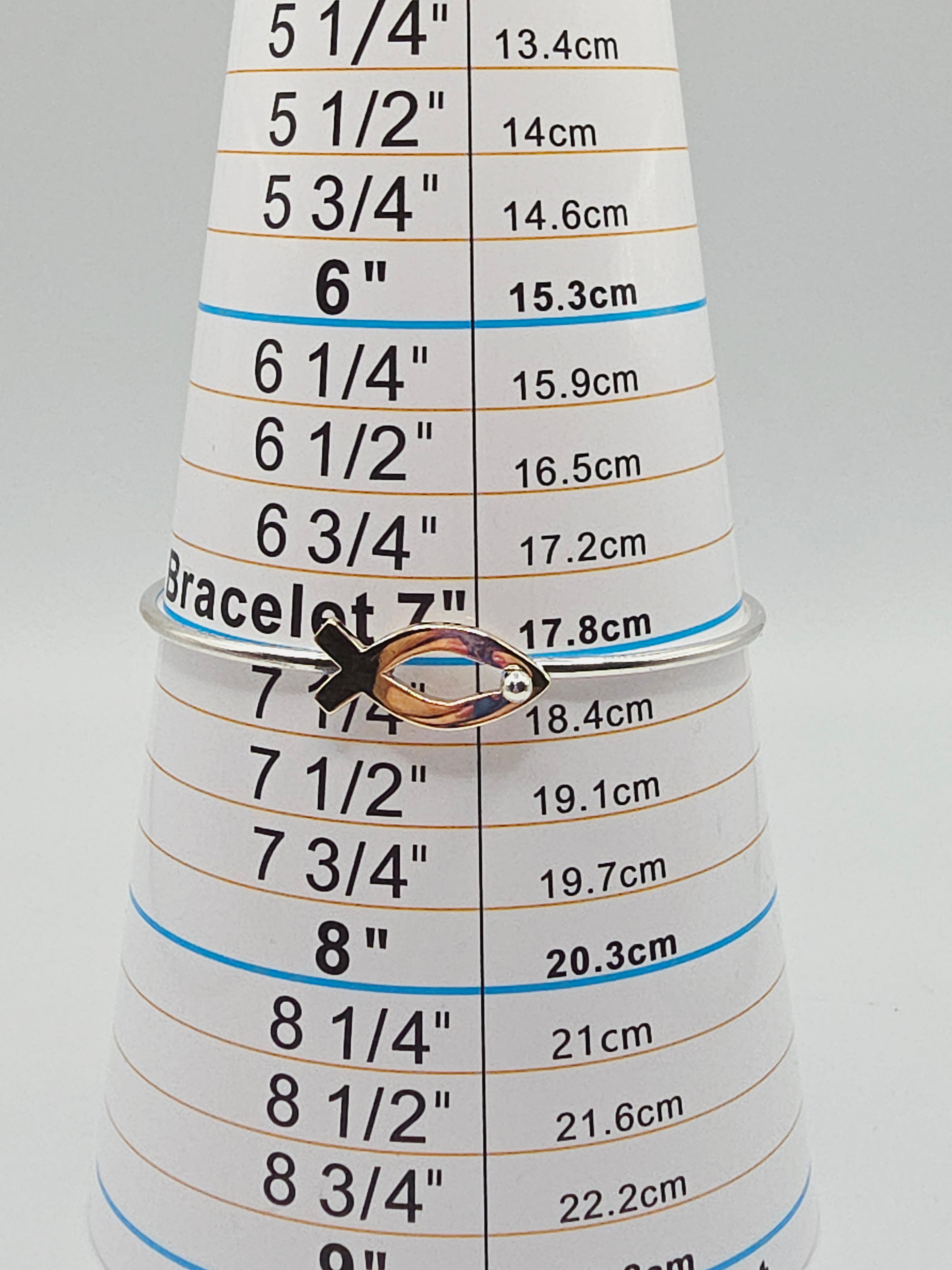 James Avery Sterling Silver Bangle Bracelet with Solid 14K Gold Ichthus - 7 Inch