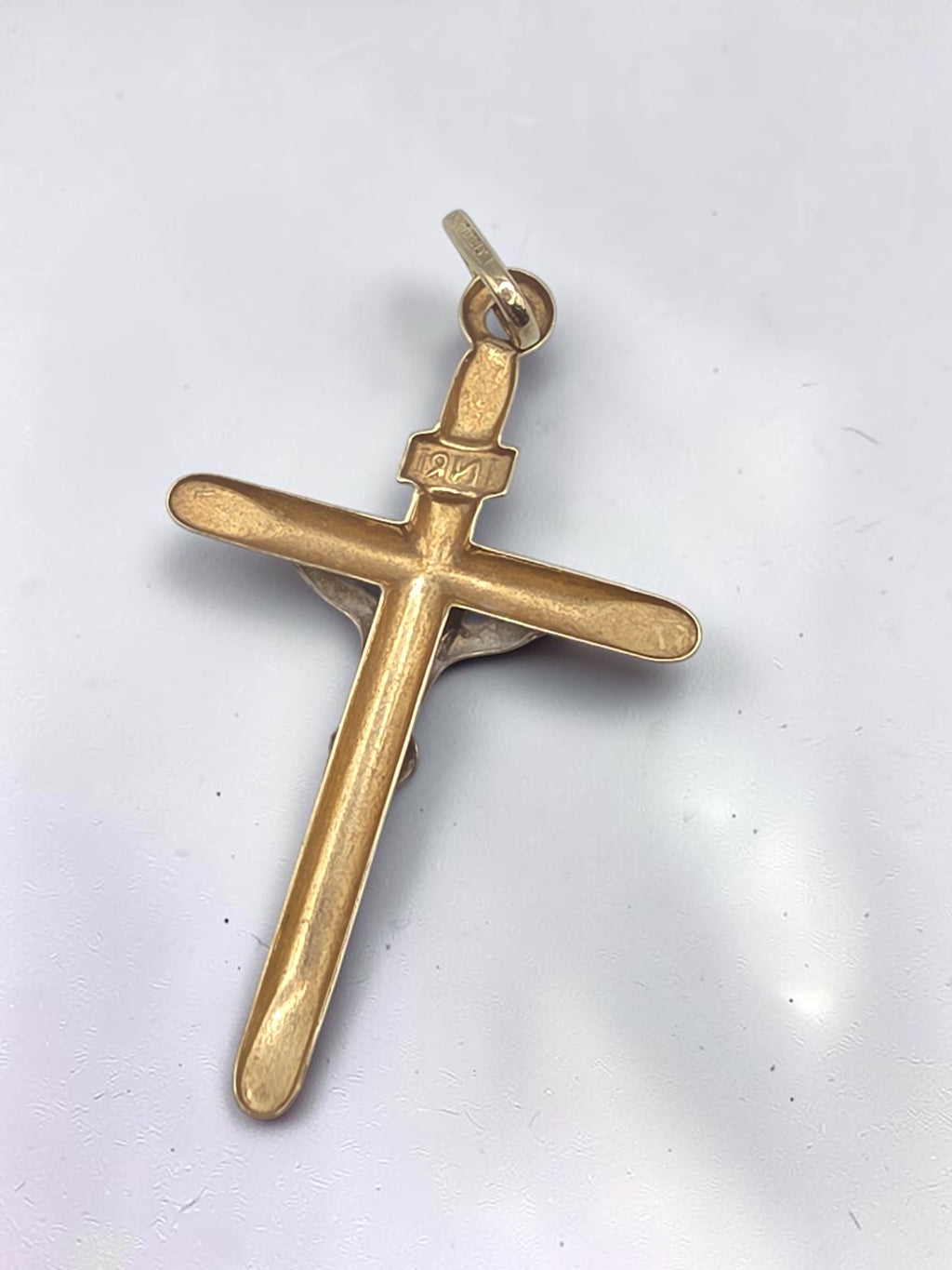 Vintage OroAmerica Solid 14K Two Tone Gold Crucifix Cross Jesus INRI Pendant