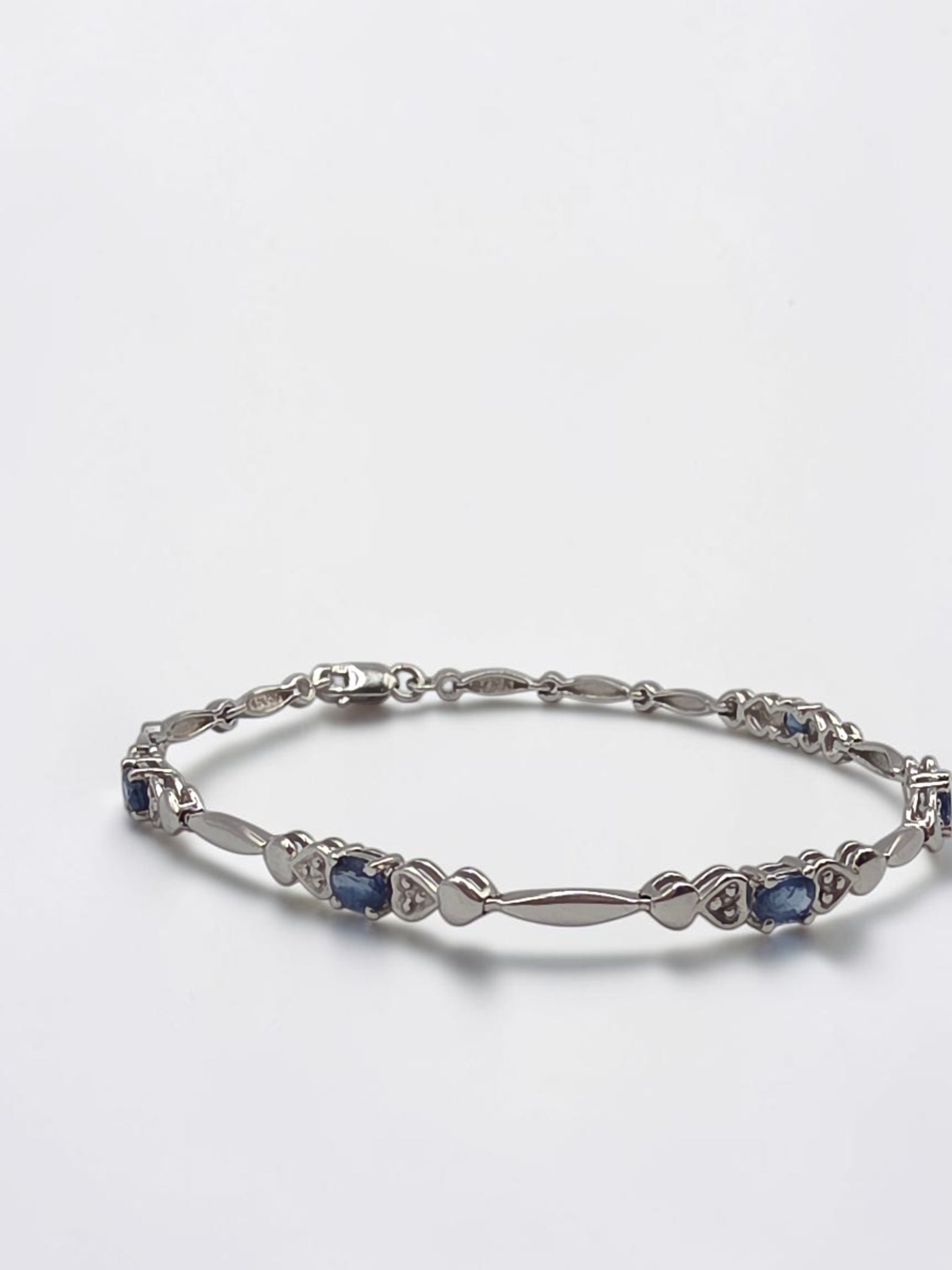 Vintage Sadye L Vassil Solid 10K Gold Blue Sapphire & Diamond Bracelet 7.25 Inch