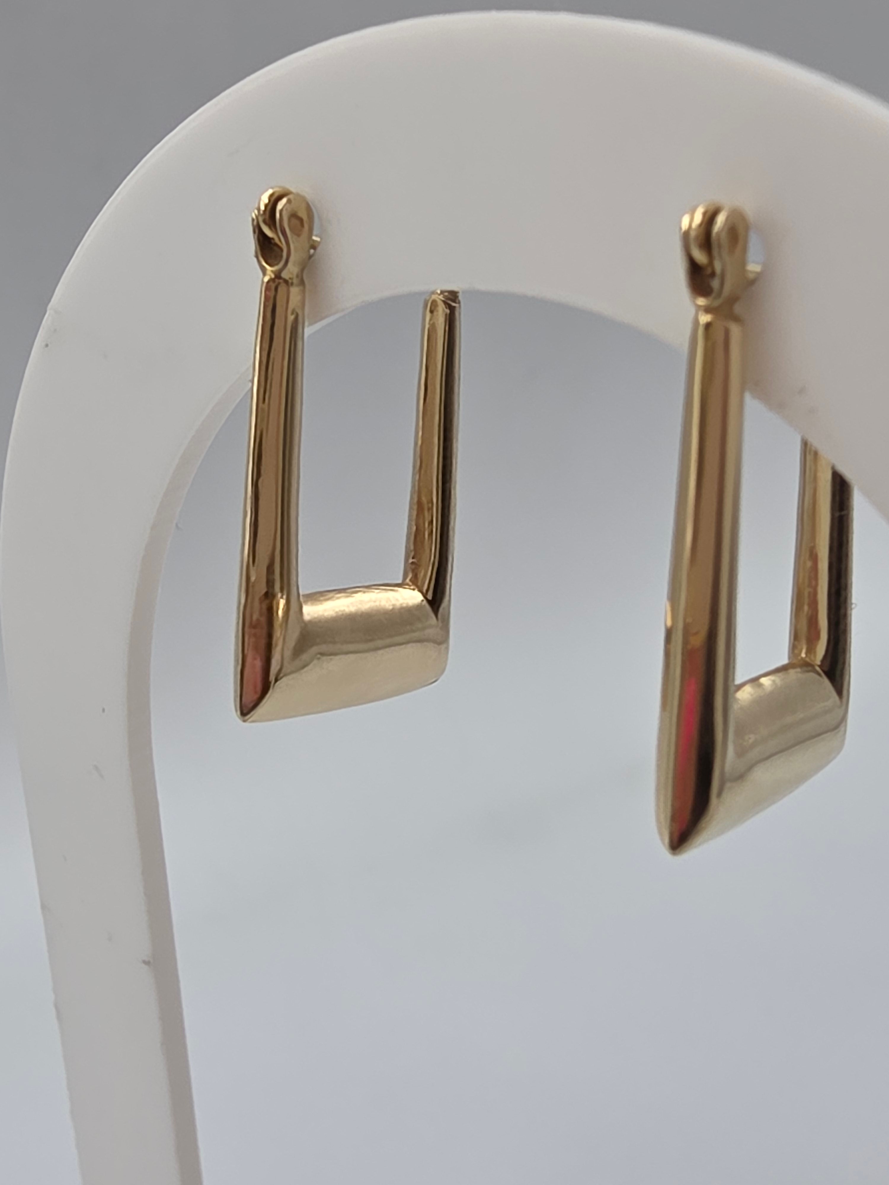 Solid 14K Yellow Gold Rectangular Hoop Earrings with Hinged Snap Bar Closures