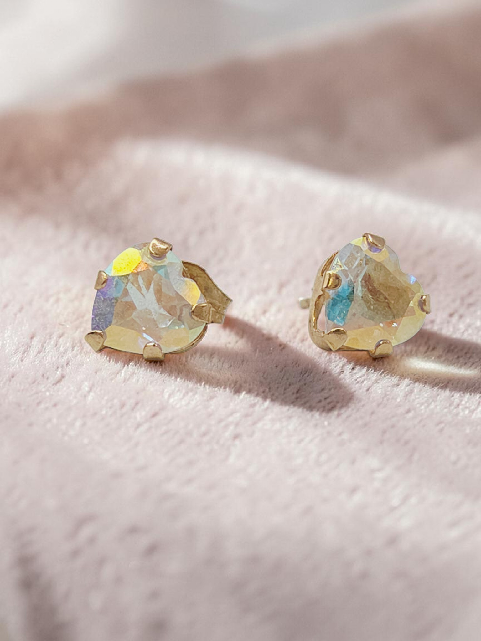 Solid 10K Yellow Gold Heart Cut Mystic Platinum Topaz Stud Earrings