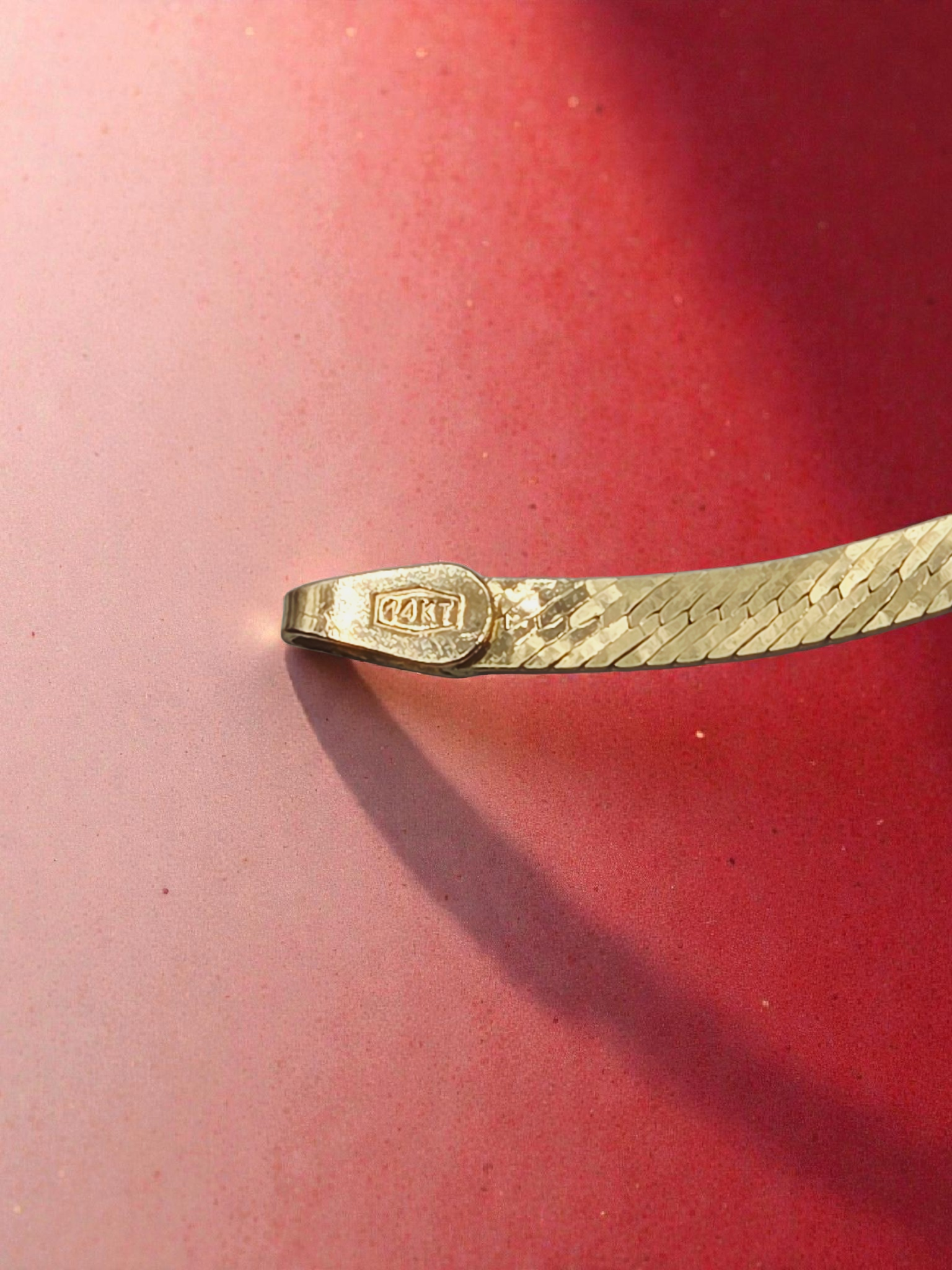 Solid 14K Yellow Gold I LOVE YOU Herringbone Bracelet - ITALY - 7 1/8 Inch