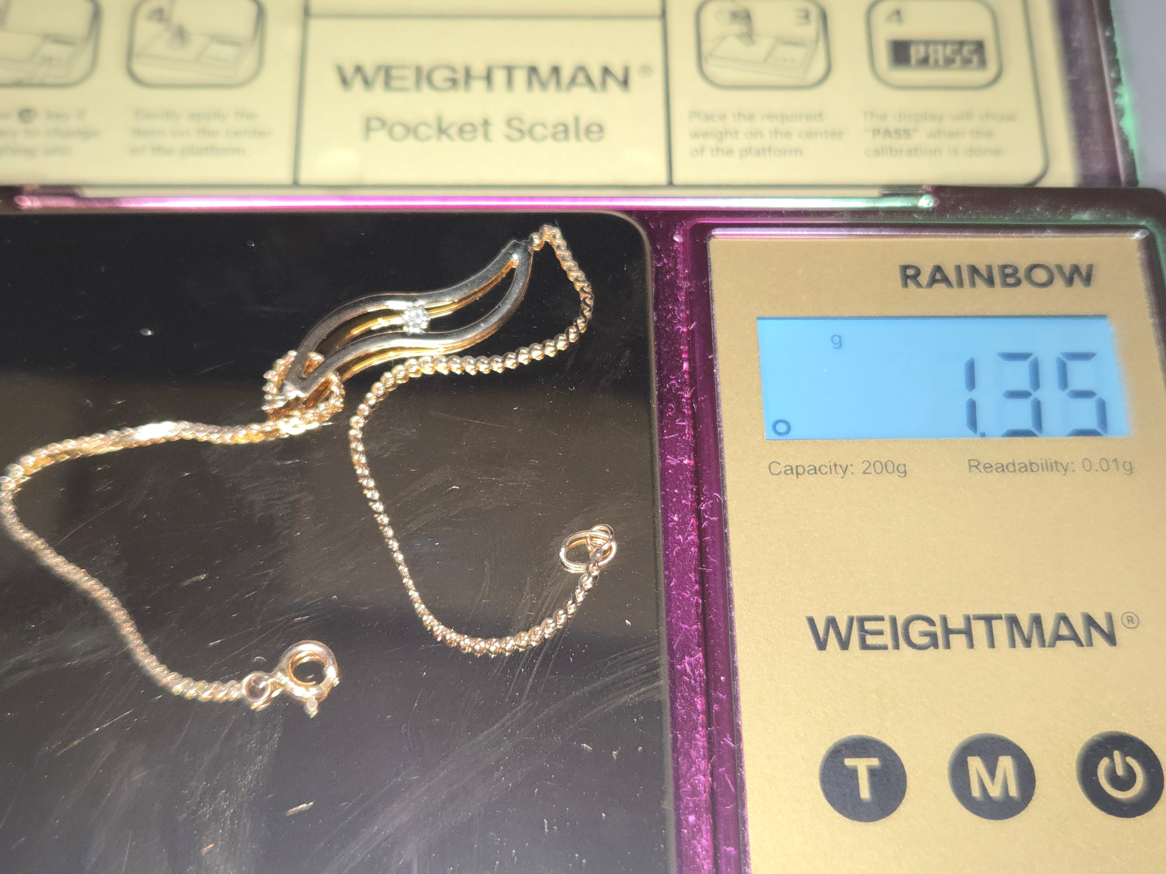 Solid 14K Gold S-Link Serpentine Chain Bracelet wtih Diamond Accent - 7 Inches