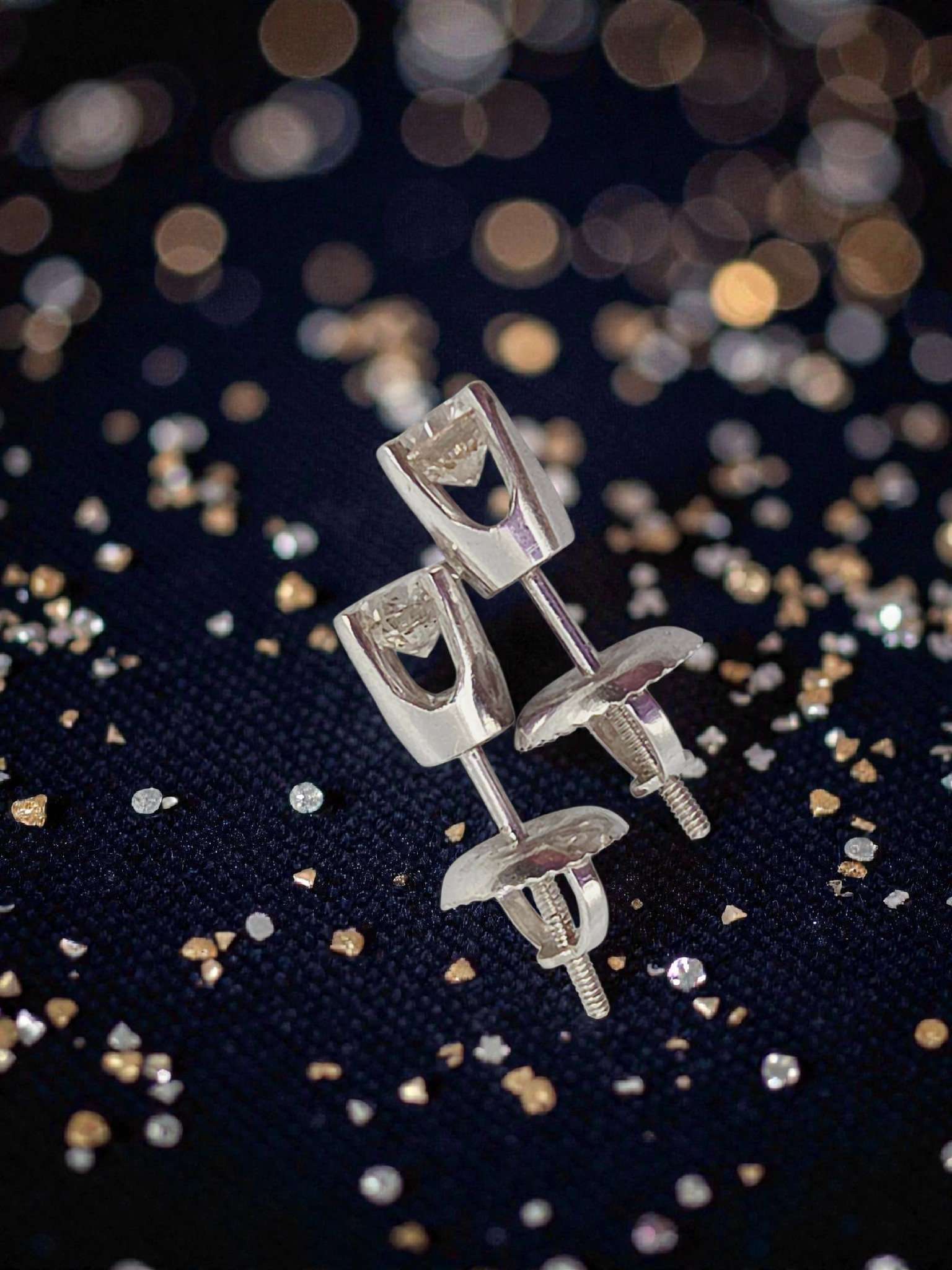 Solid 14K White Gold Diamond Stud Earrings with Screwbacks