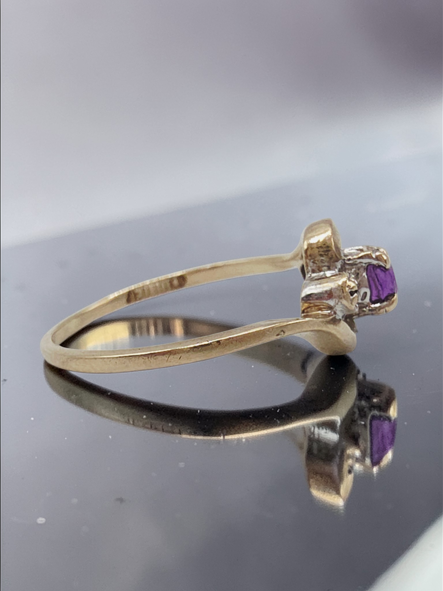 Joseph E. DeMarco Solid 10K Gold Amethyst Ring with Diamond Accents - Size 4.75