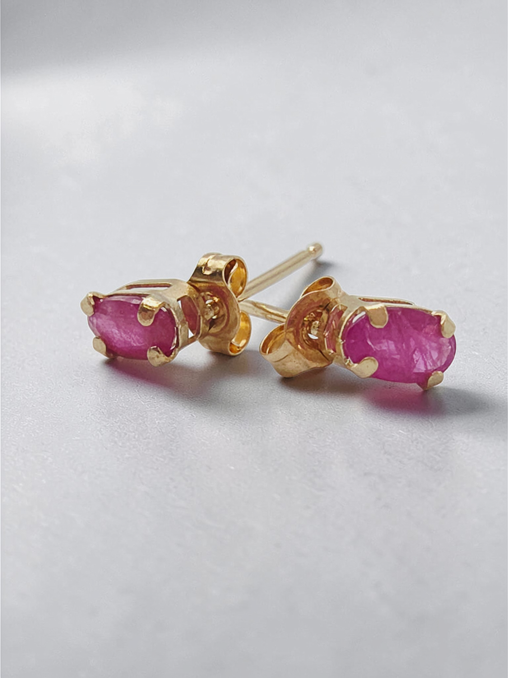 JCM Solid 10K Yellow Gold Oval Cut Natural Ruby Stud Earrings