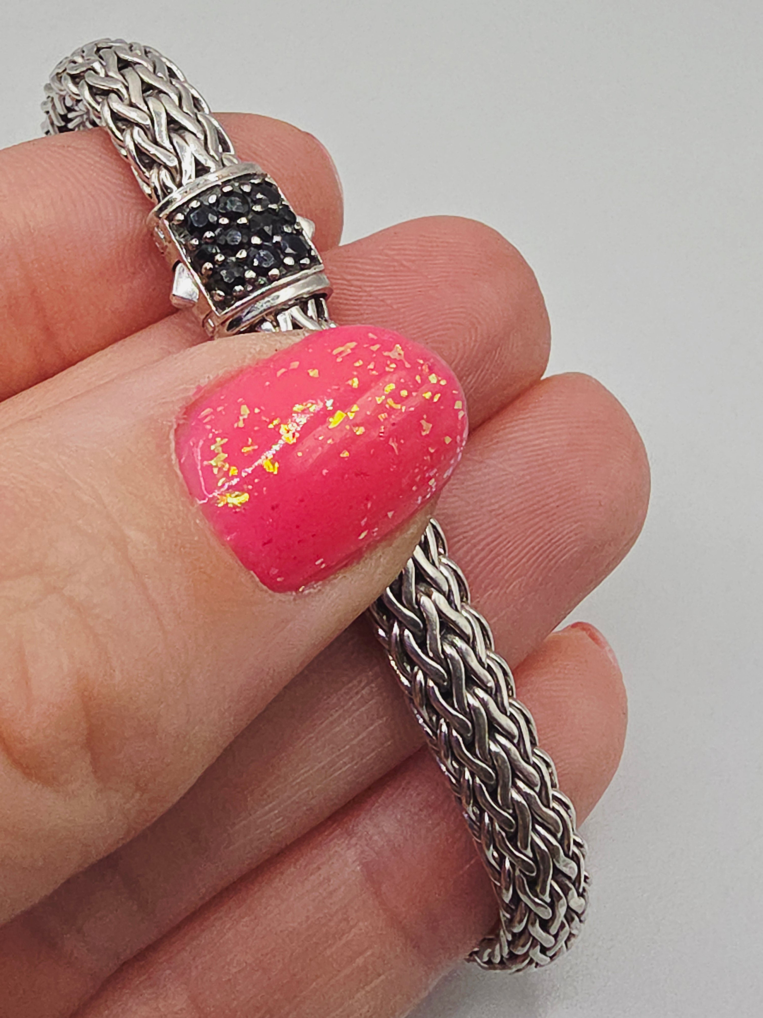 John Hardy Classic Chain 925 Sterling Silver Black Sapphire Bracelet 6.75"