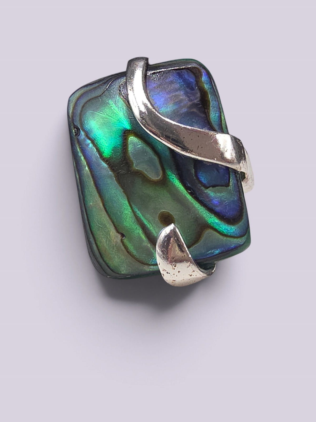 Sterling Silver 925 Abalone Paua Shell Rectangular Statement Ring Size 6