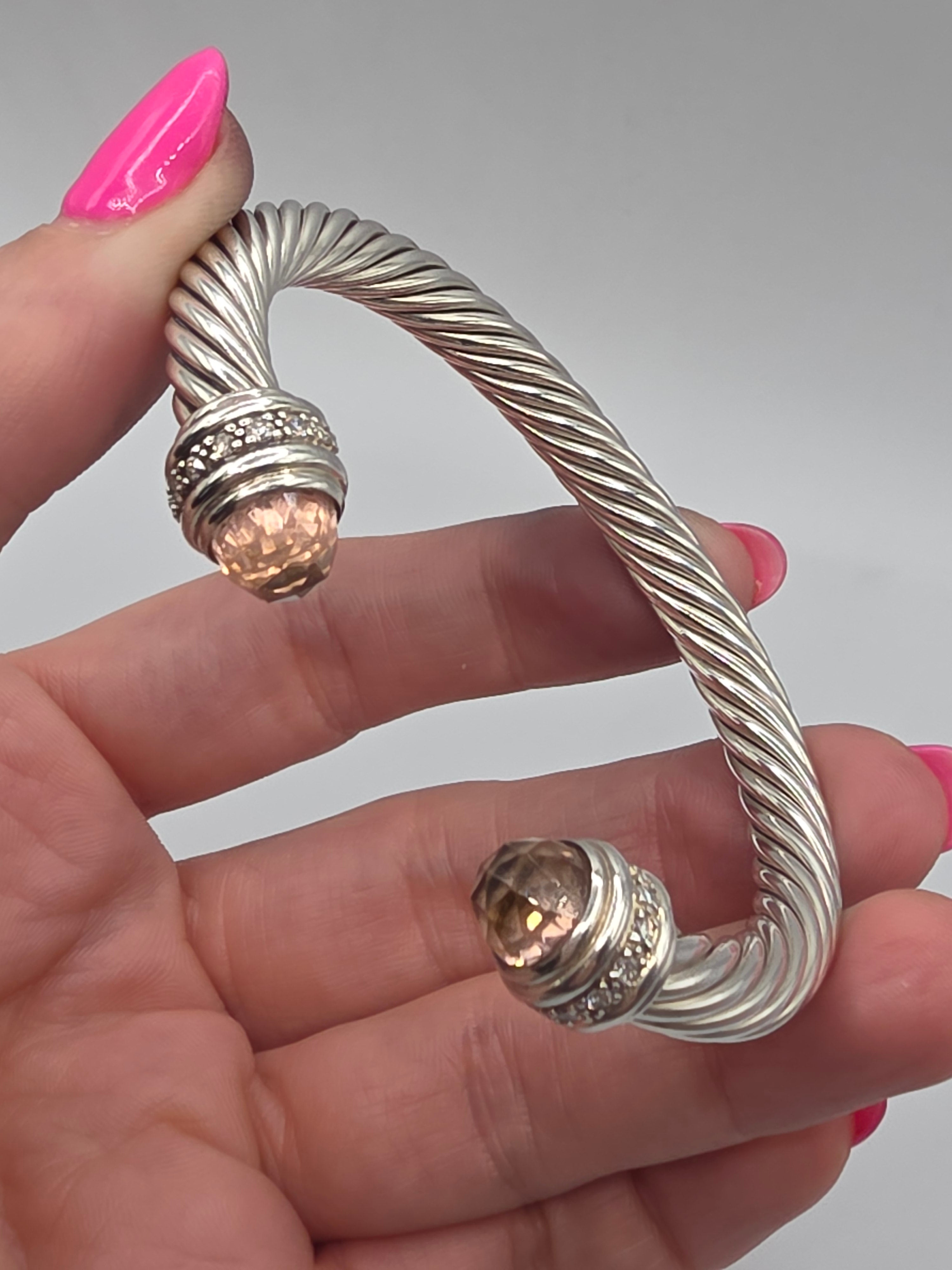 David Yurman Sterling Silver Cable Bracelet with Morganite & Diamonds - Medium