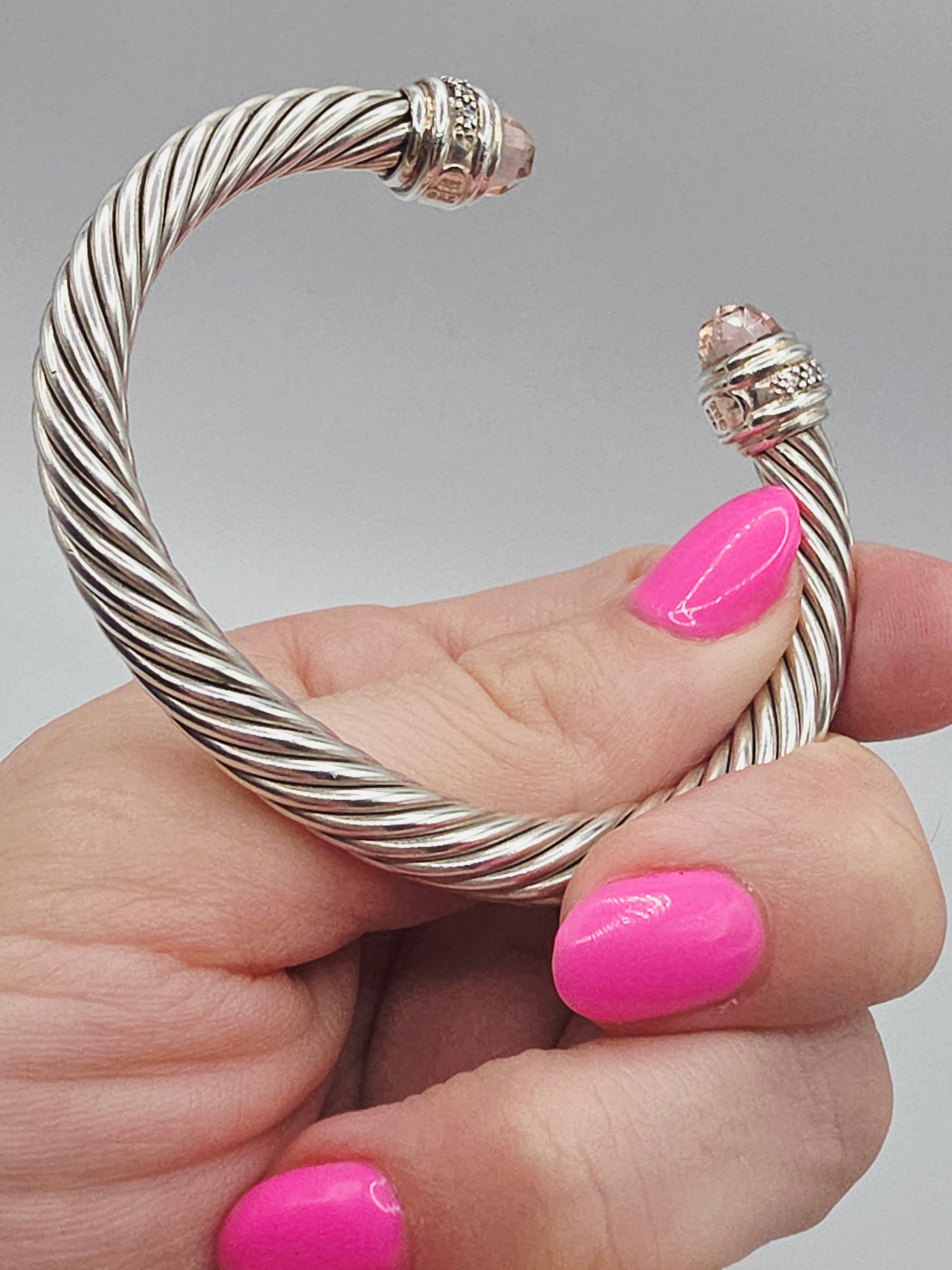 David Yurman Sterling Silver Cable Bracelet with Morganite & Diamonds - Medium
