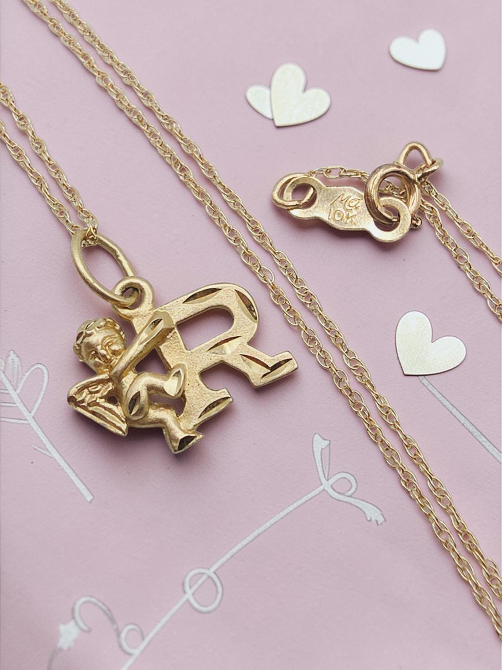 Michael Anthony Solid 10K Letter R Pendant Necklace with Angel - 15 Inch