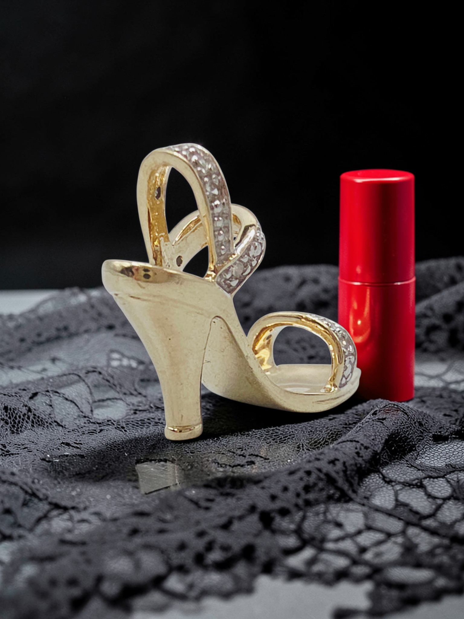 Solid 10K Gold High Heel Stiletto Necklace Pendant with Diamond Accents