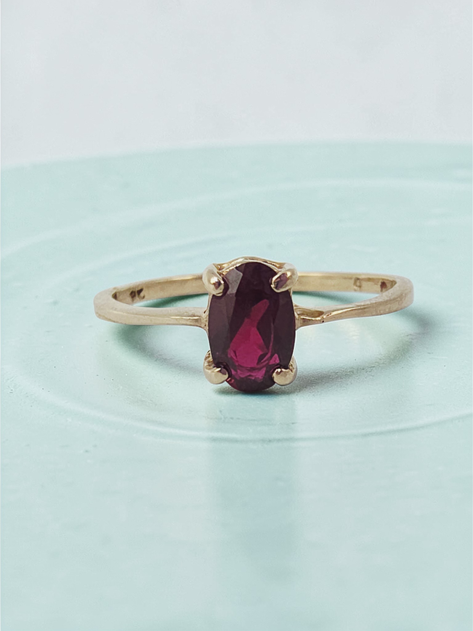 Solid 10K Yellow Gold Ring with Oval-Cut Ruby - Size 6