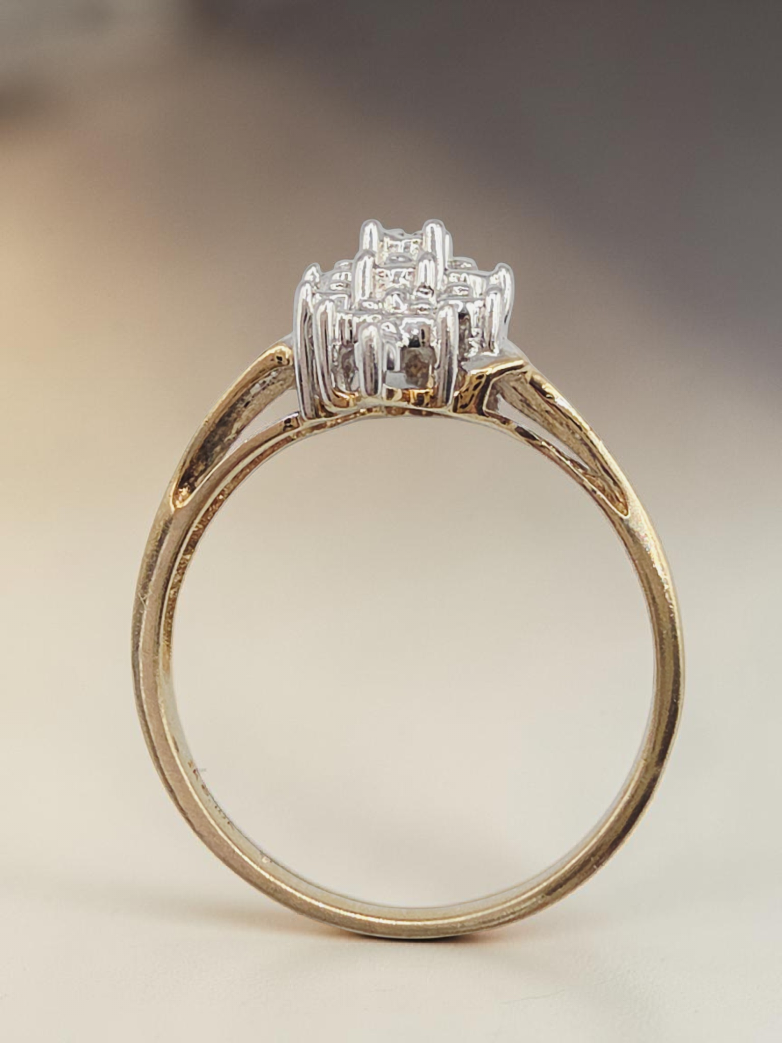 Solid 10K Yellow and White Two Tone Gold Diamond Ring - Size 6.75