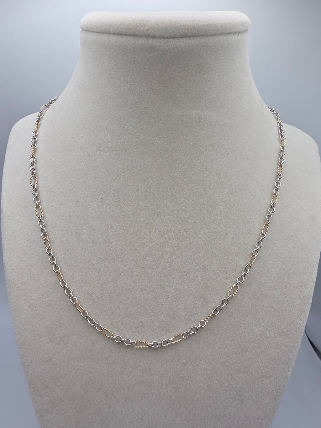 James Avery Solid 14K Gold & Sterling Silver Cable Figaro Chain Necklace 18 Inch