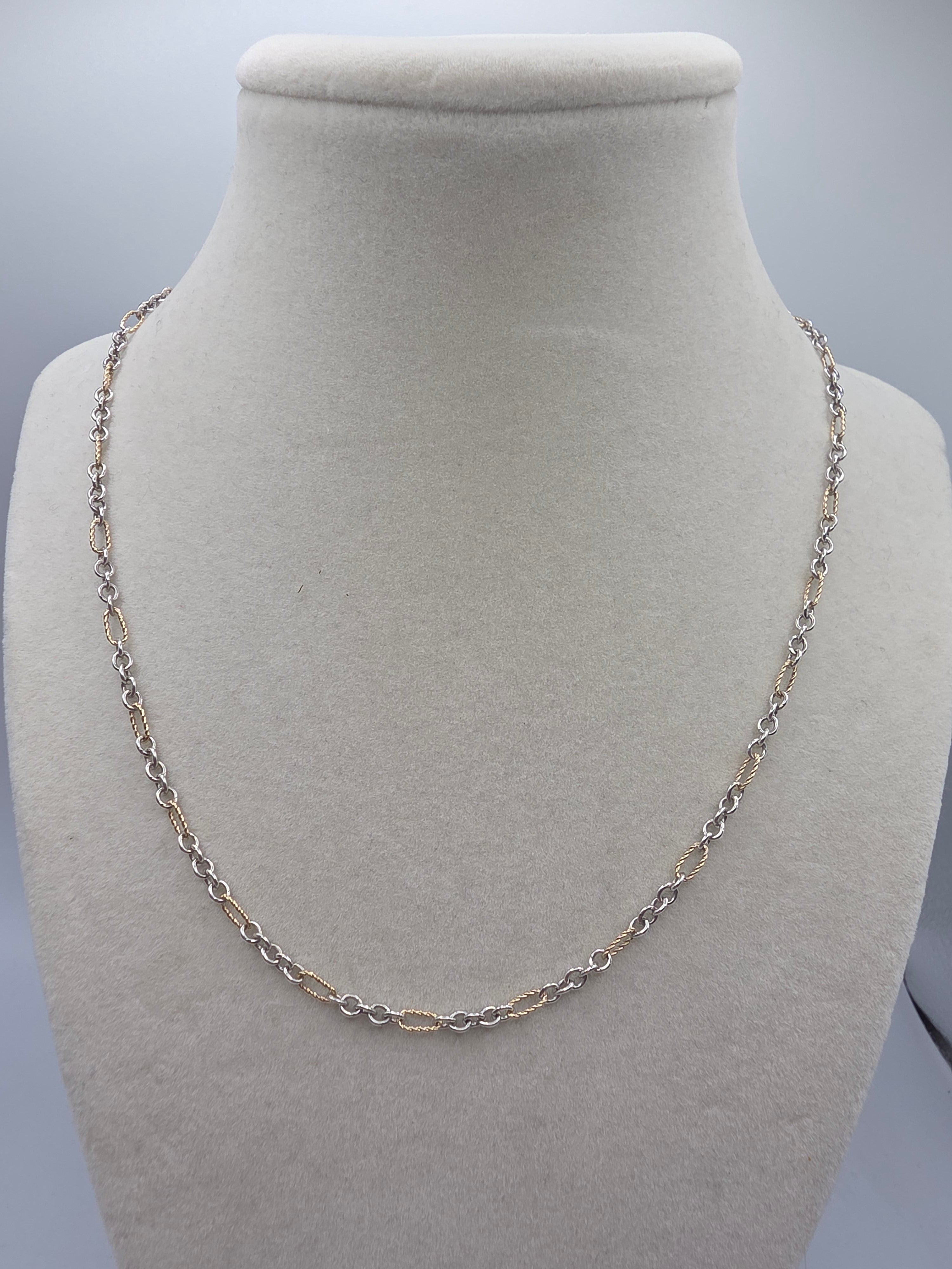James Avery Solid 14K Gold & Sterling Silver Cable Figaro Chain Necklace 18 Inch