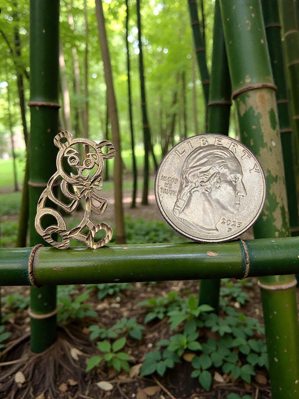 Michael Anthony Solid 14K Yellow Gold Teddy Bear Panda Necklace Pendant