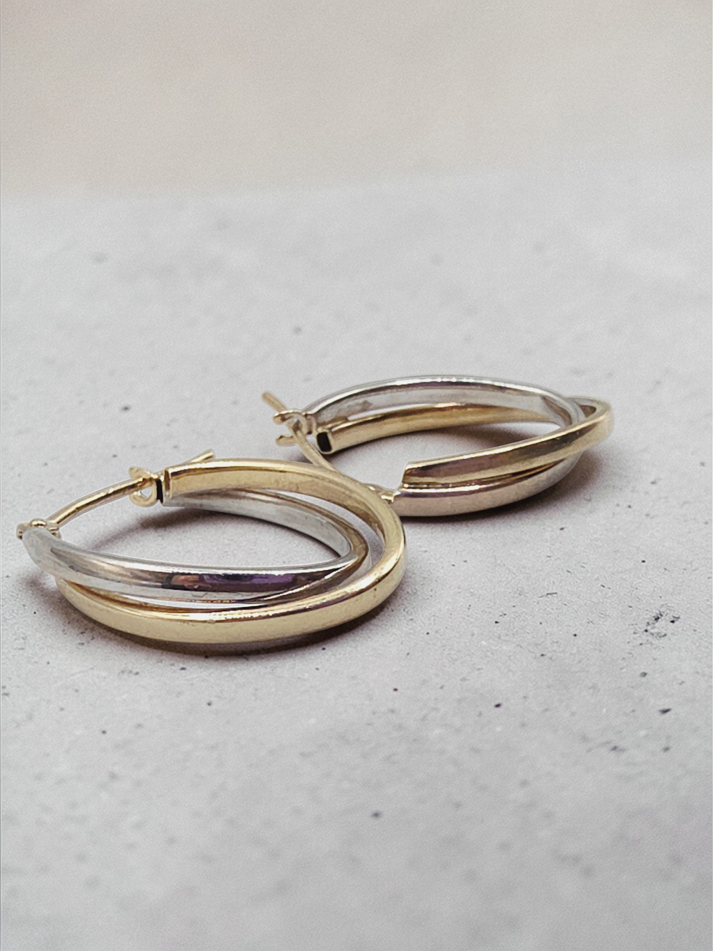 Solid 14K Two-Tone Double Hoop Earrings