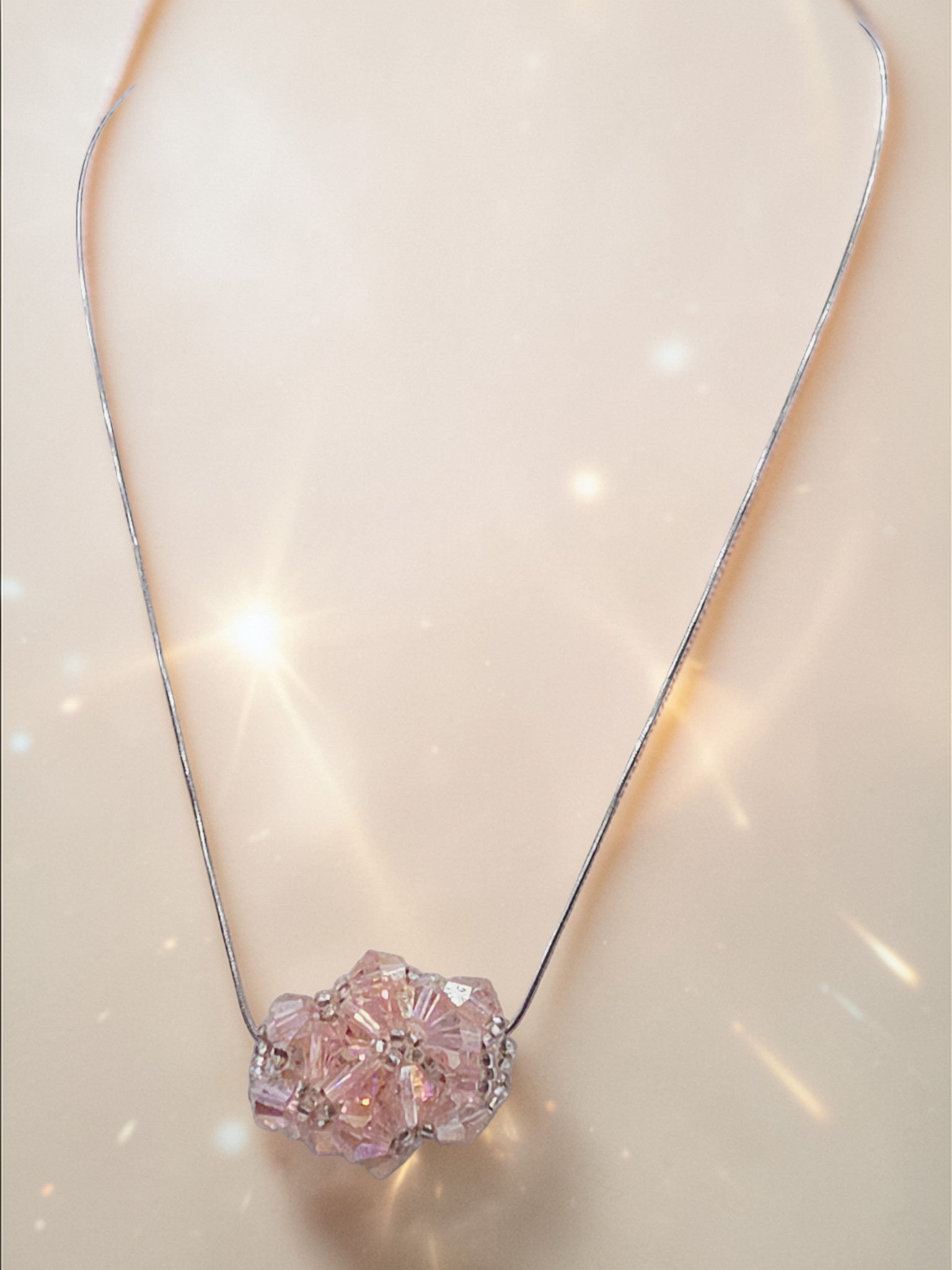 Sterling Silver Pink Faceted Bead Cluster Pendant Necklace Italy 18 Inch