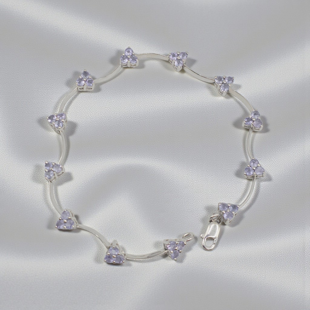 Solid 14K White Gold Bracelet with Tanzanite – 7 Inches