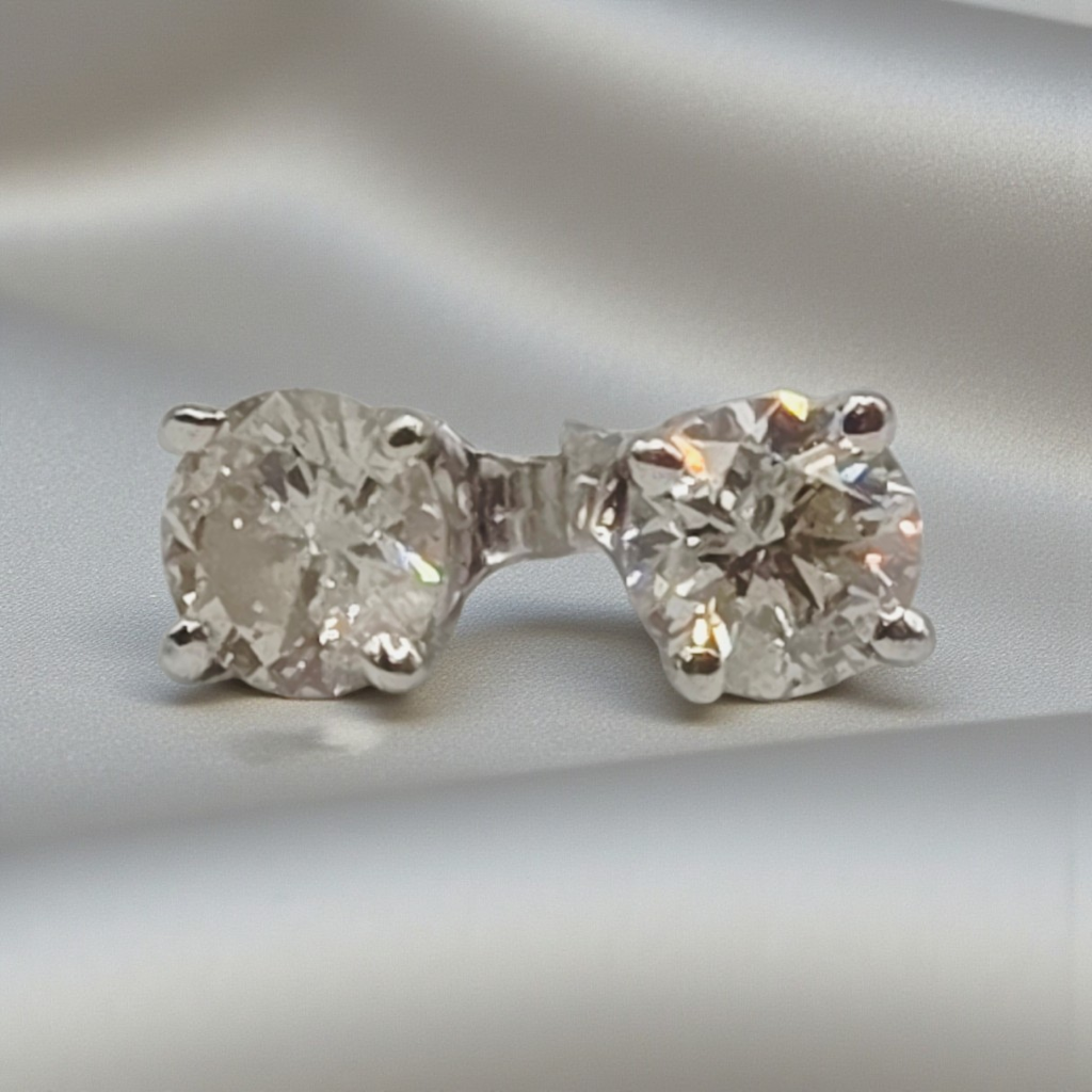 Solid 14K White Gold Diamond Stud Earrings
