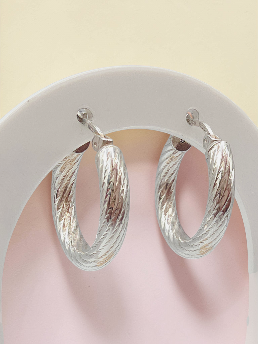 DYADEMA 925 Sterling Silver Diamond-Cut Hoop Earrings Italy Hinged