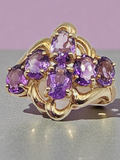 Solid 10K Yellow Gold Ring with Amethyst Cluster- Size 6