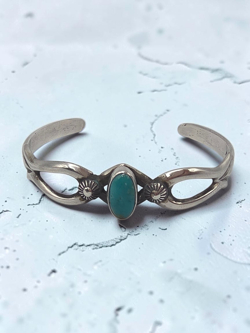 Sterling Silver LE Signed Turquoise Southwest Cast Cuff Bracelet 6.25 Inch