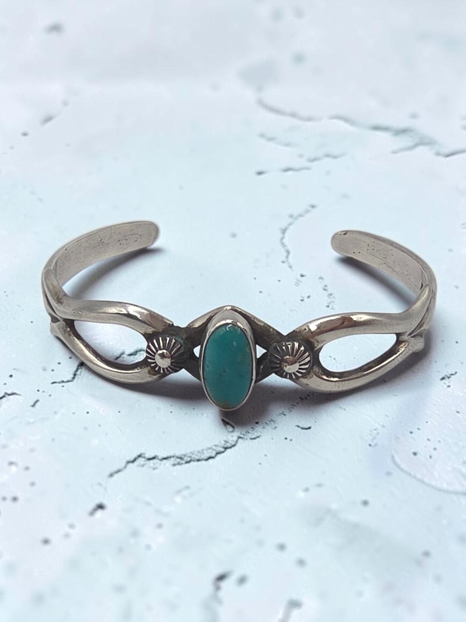 Sterling Silver LE Signed Turquoise Southwest Cast Cuff Bracelet 6.25 Inch