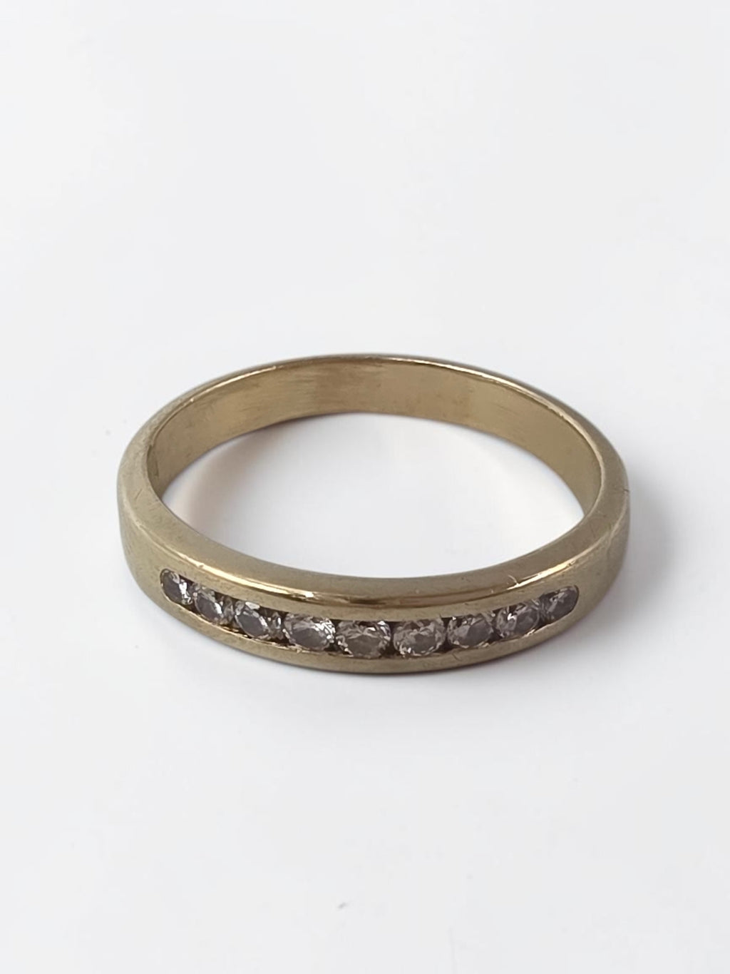 Solid 14K Yellow Gold 9 Diamond Channel Set Stackable Ring - Size 9
