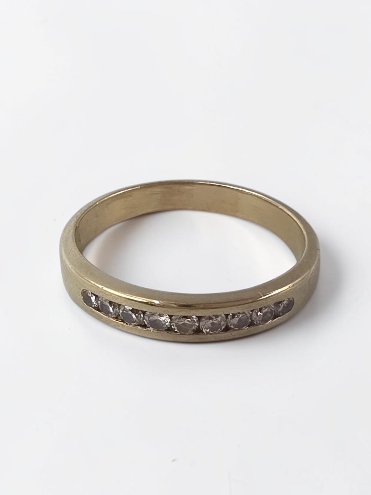 Solid 14K Yellow Gold 9 Diamond Channel Set Stackable Ring - Size 9