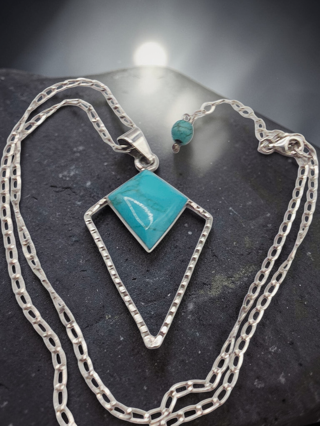 925 Sterling Silver Turquoise Geometric Pendant Necklace - Adjustable