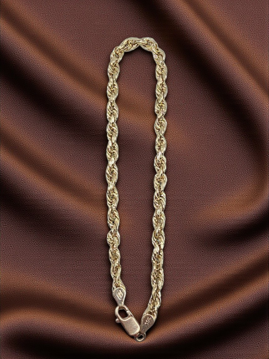 Solid 10K Yellow Gold Rope Chain Bracelet 8.25 Inches