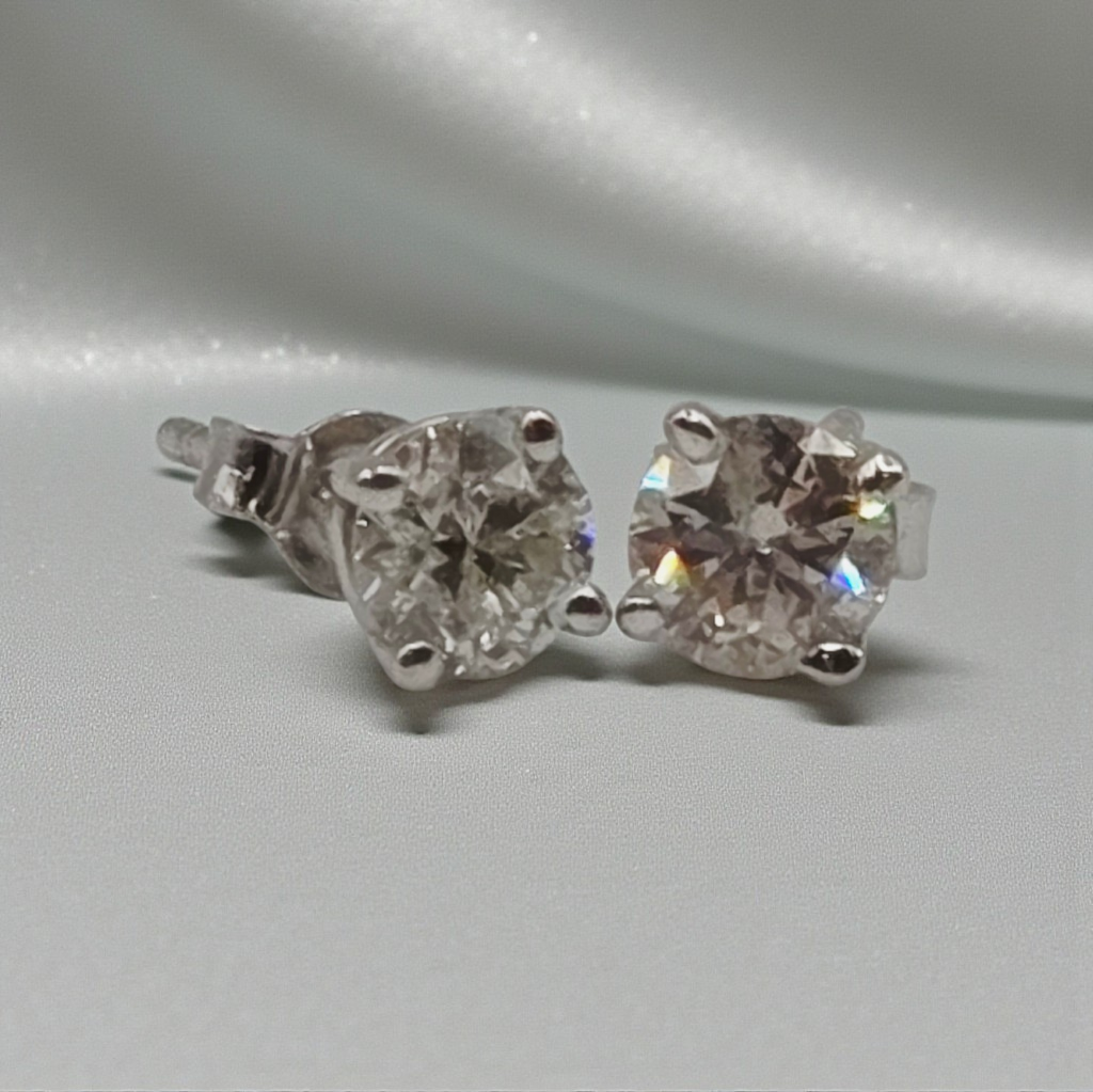 Solid 14K White Gold Diamond Stud Earrings
