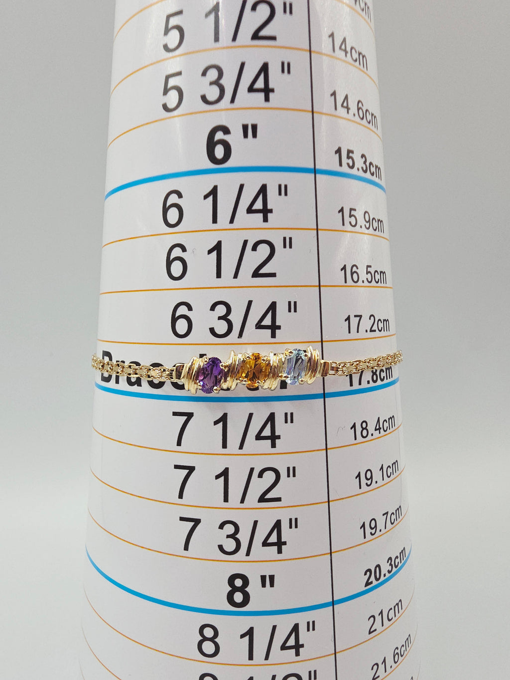 Solid 14K Gold Bracelet with Amethyst, Citrine, and Blue Topaz - 7 Inch